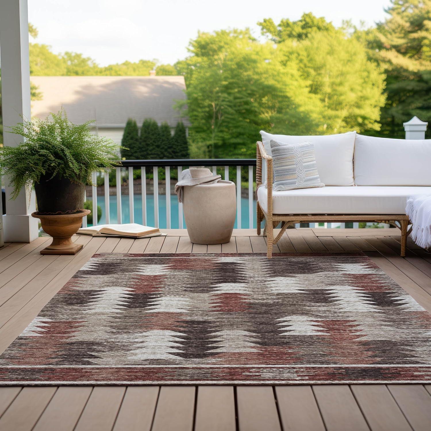 Chocolate and Beige Rectangular Synthetic Washable Rug 2'6" x 3'10"