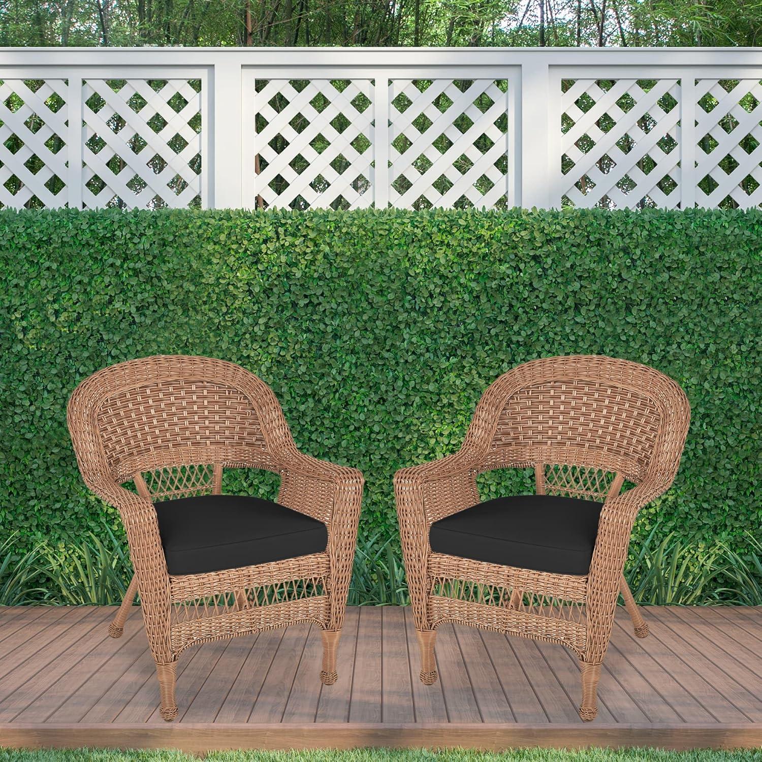 Jeco Wicker Chair in Espresso with Black Cushion (Set of 2)