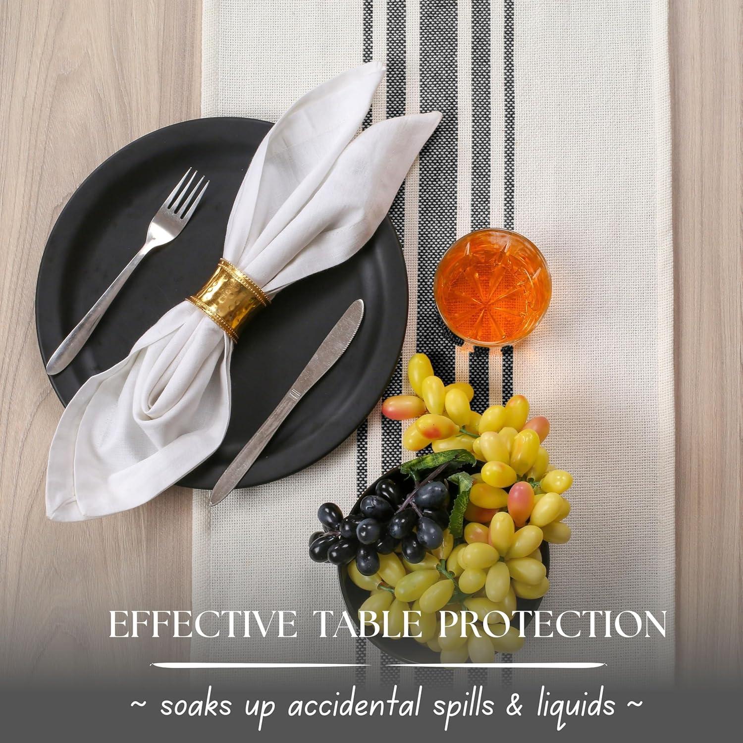 Design Imports  Black Striped Fringe Ribbed Table Runner 14X72