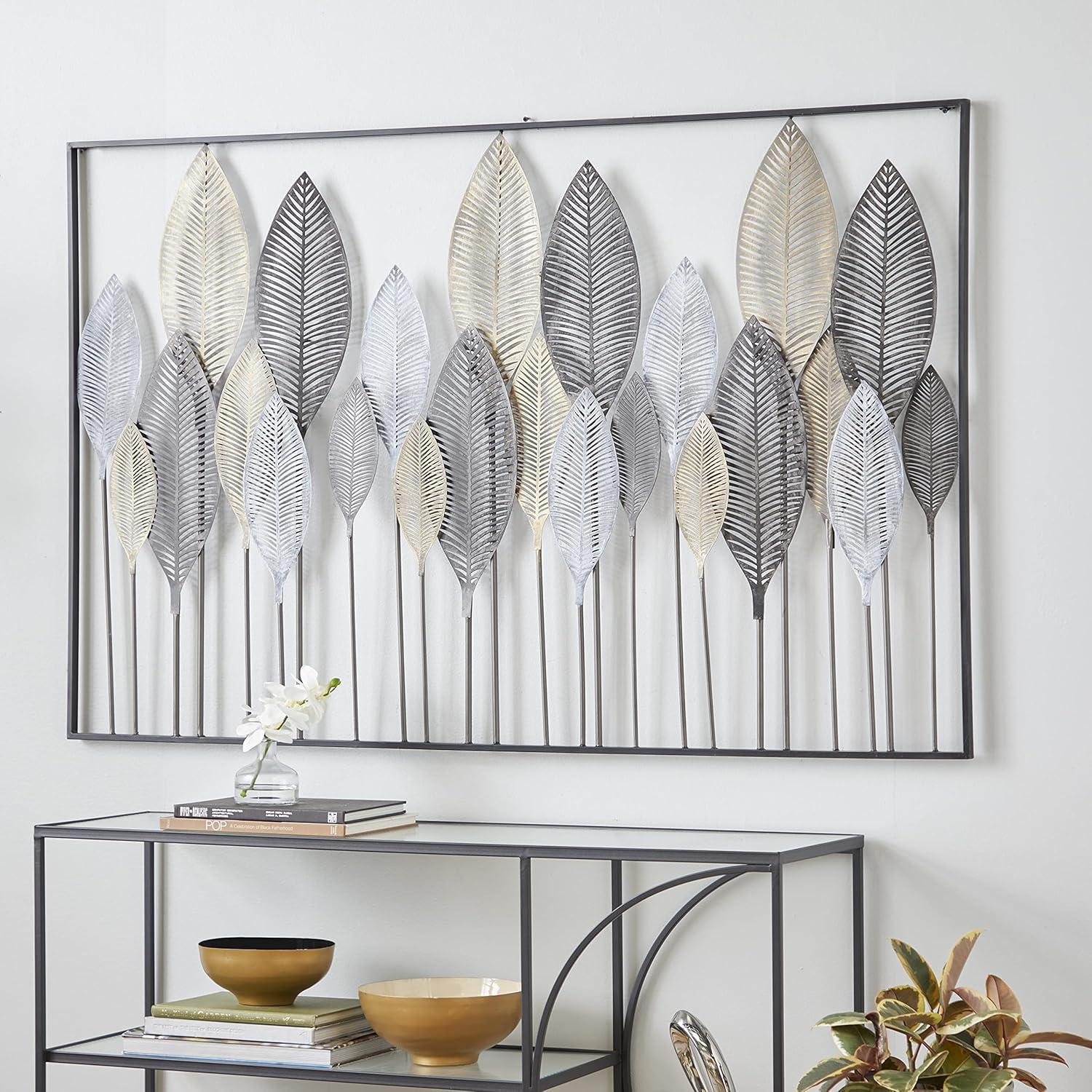 DecMode Bronze Metal Tall Cut-Out Leaf Wall Decor with Intricate Laser Cut Designs