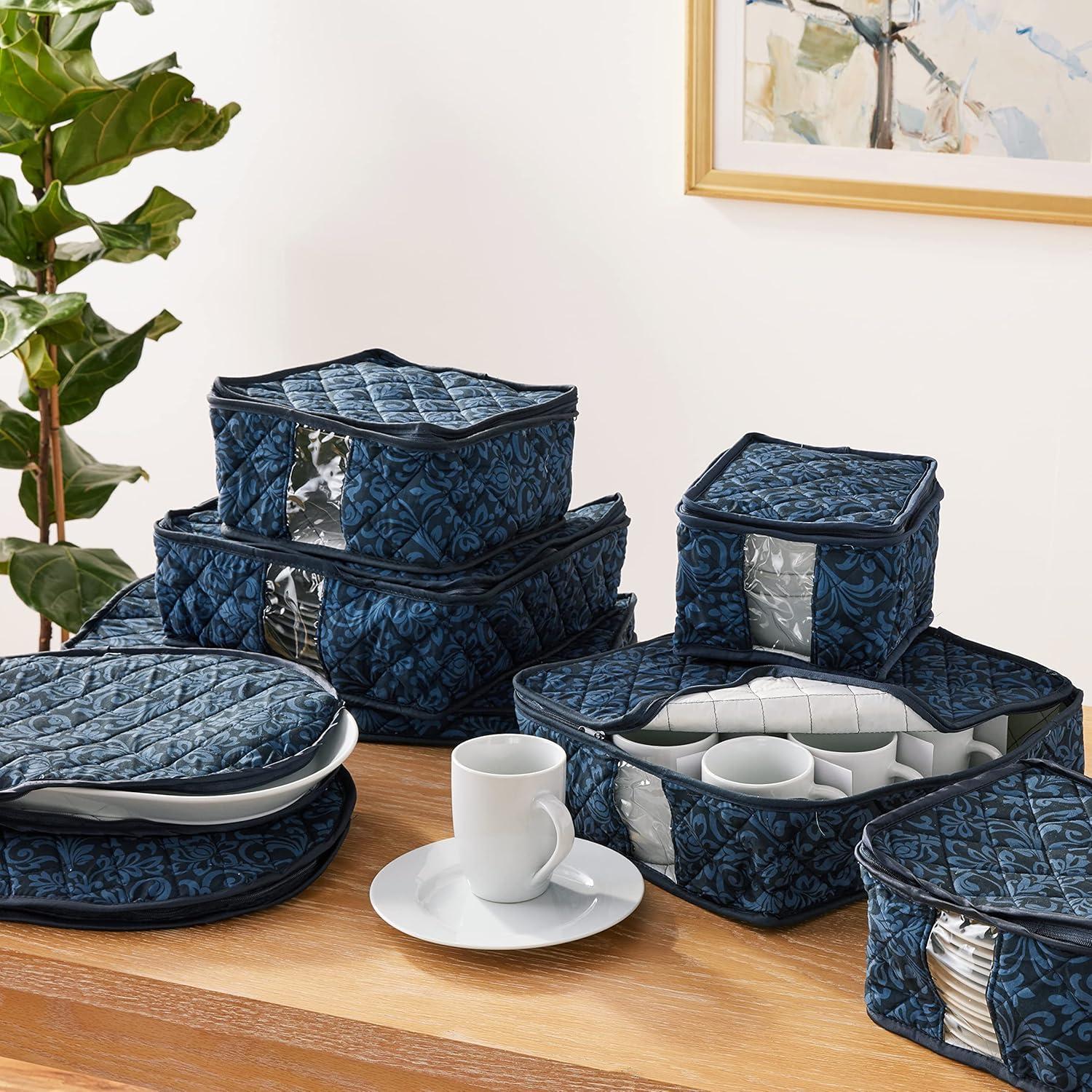 Navy Quilted Microfiber 8-Piece China Storage Set