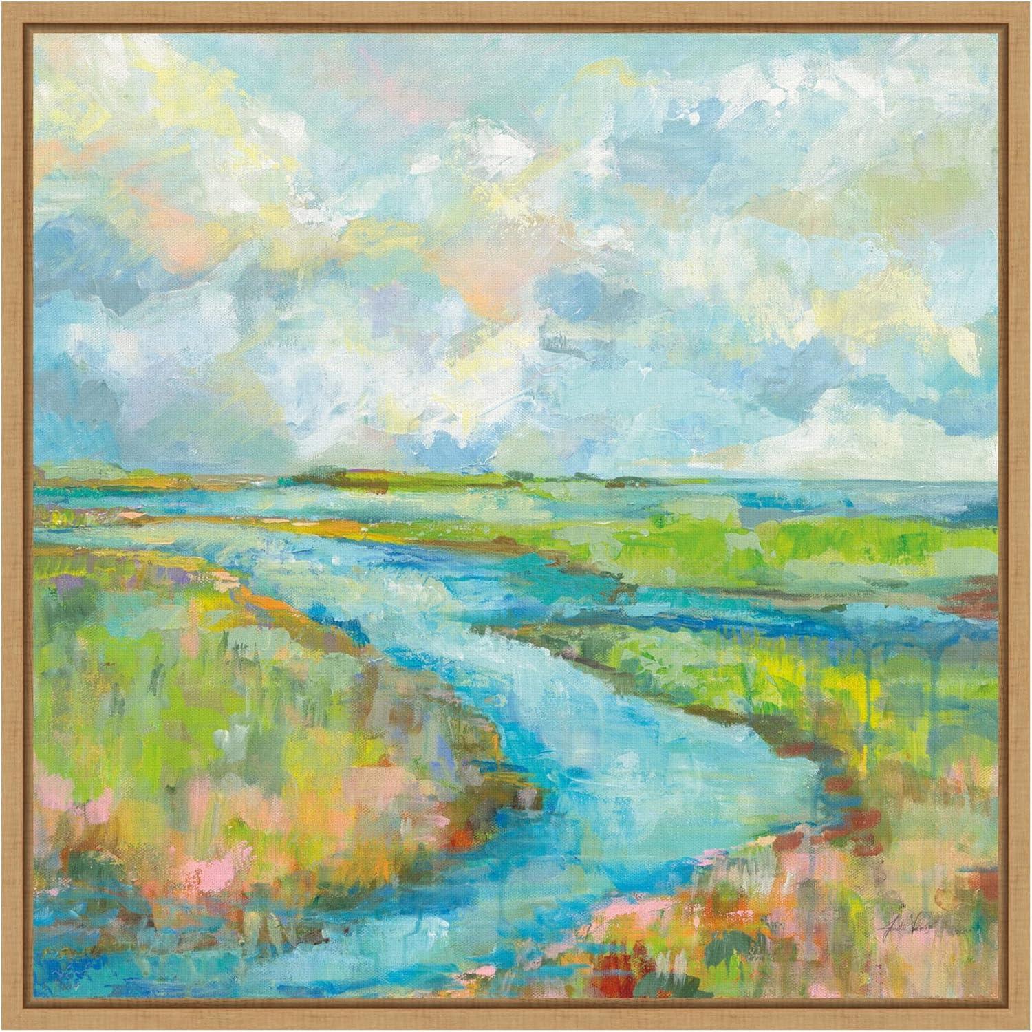 Jeanette Vertentes Marsh Stream Canvas Print with Maple Frame