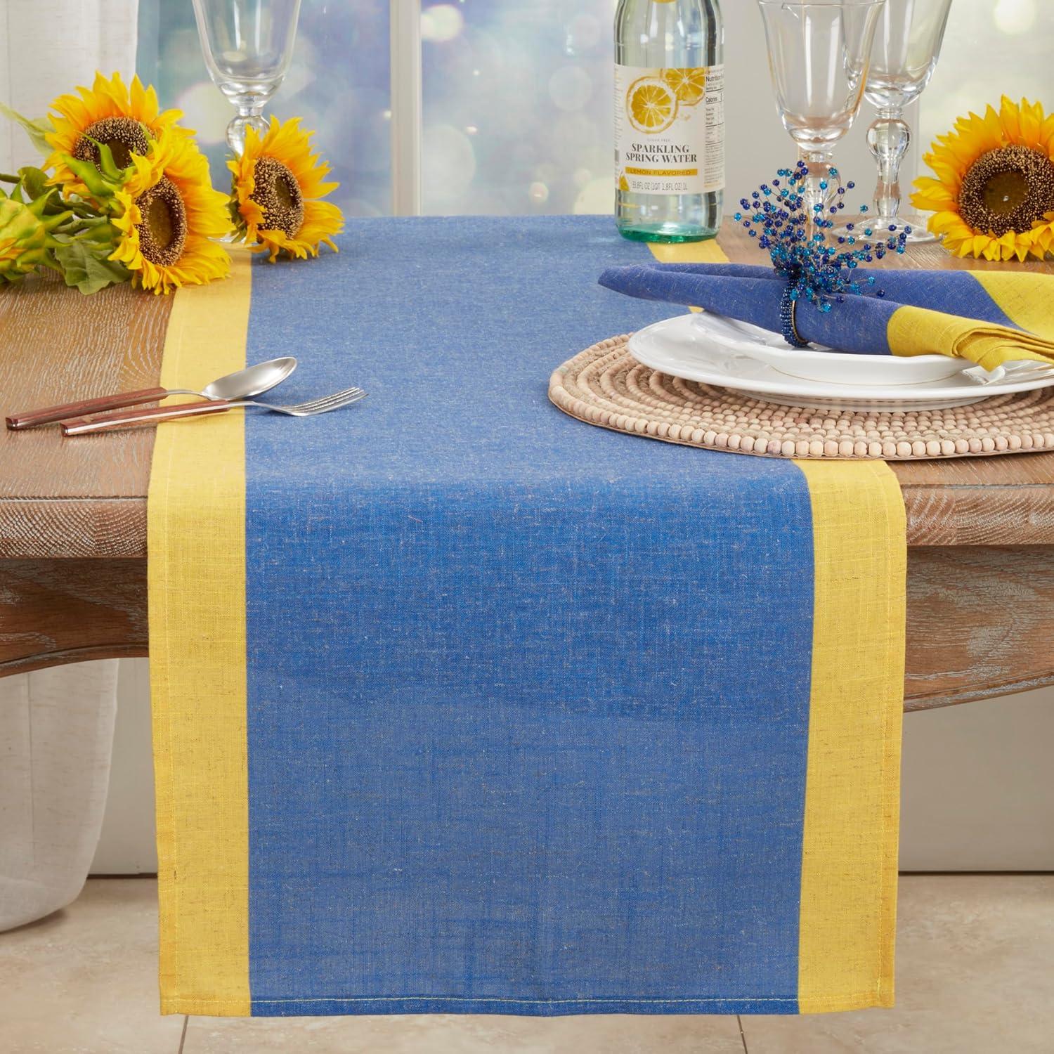 Blue and Yellow Polyester Color Block Table Runner