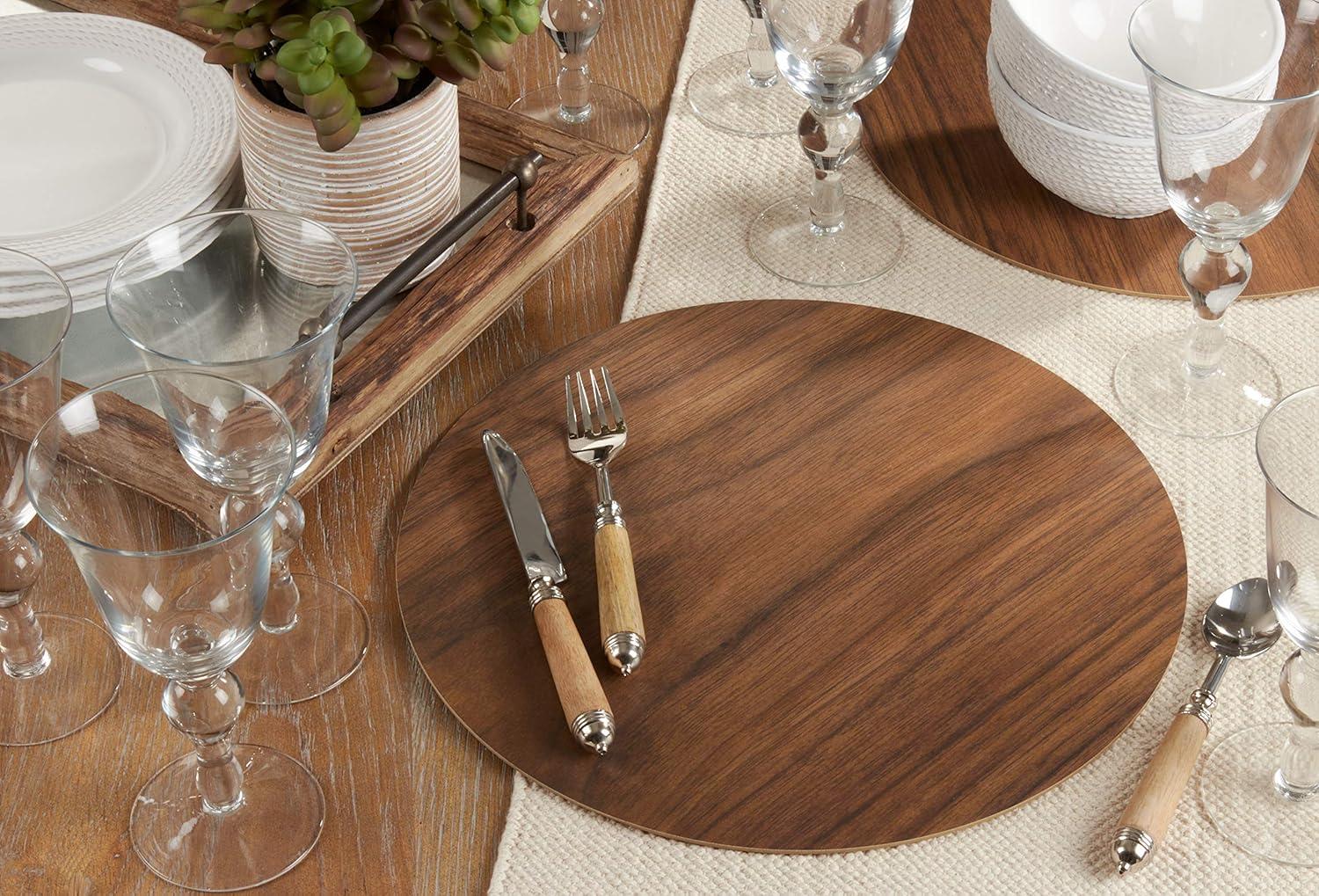 Saro Lifestyle Wood Print Placemat, 15" Round, Brown (Set of 4)