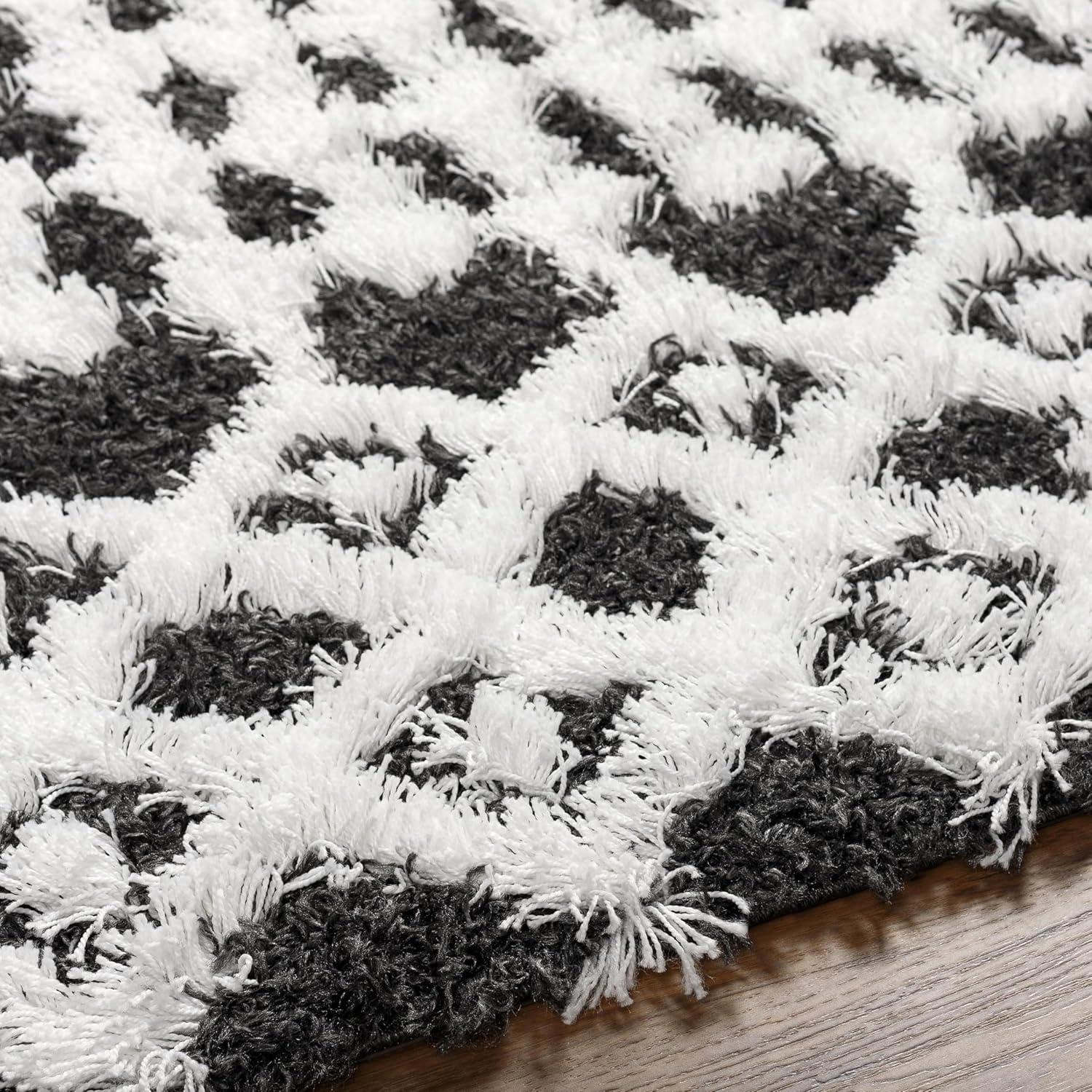 Livabliss Hapsburg Moroccan Shag Runner Area Rug, 2'7" x 7'3" , Black/White