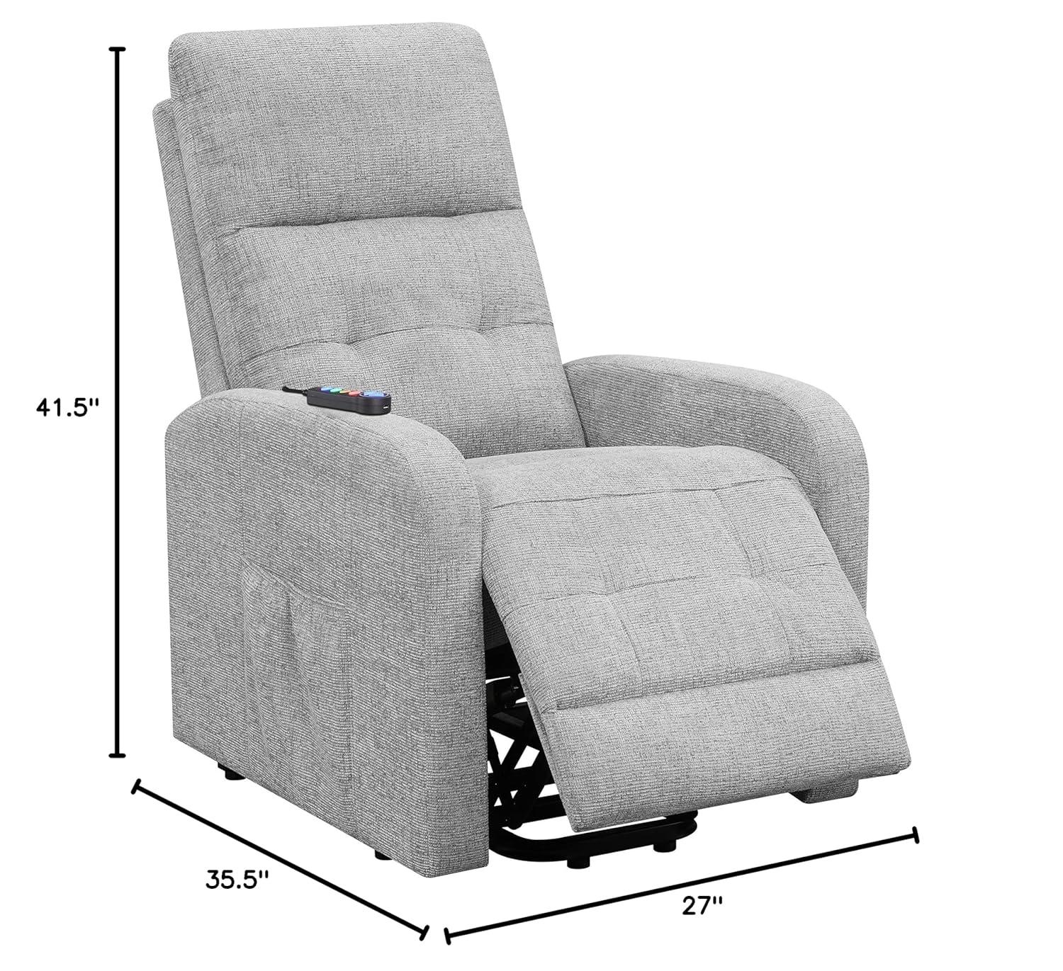 Coaster Howie Tufted Fabric Upholstered Power Lift Recliner in Gray