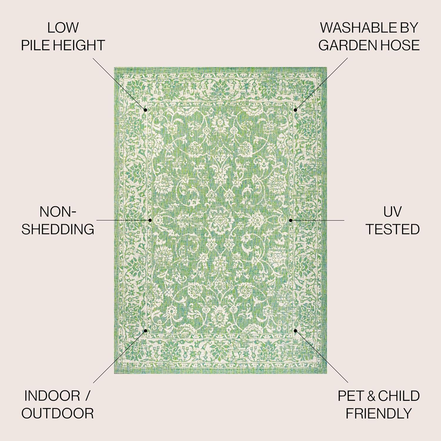 9' x 12' Tela Bohemian Textured Weave Floral Indoor/Outdoor Area Rug, Cream/Green - JONATHAN Y