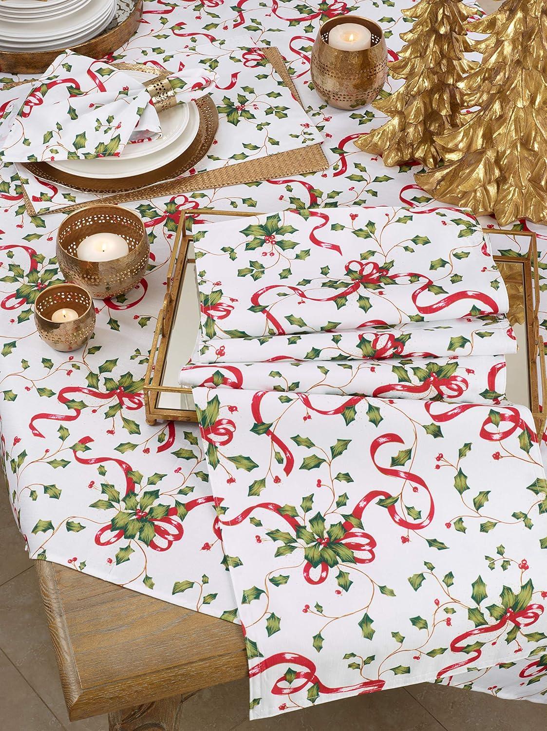 Saro Lifestyle Holly and Ribbon Runner, Multi, 16" x 90"