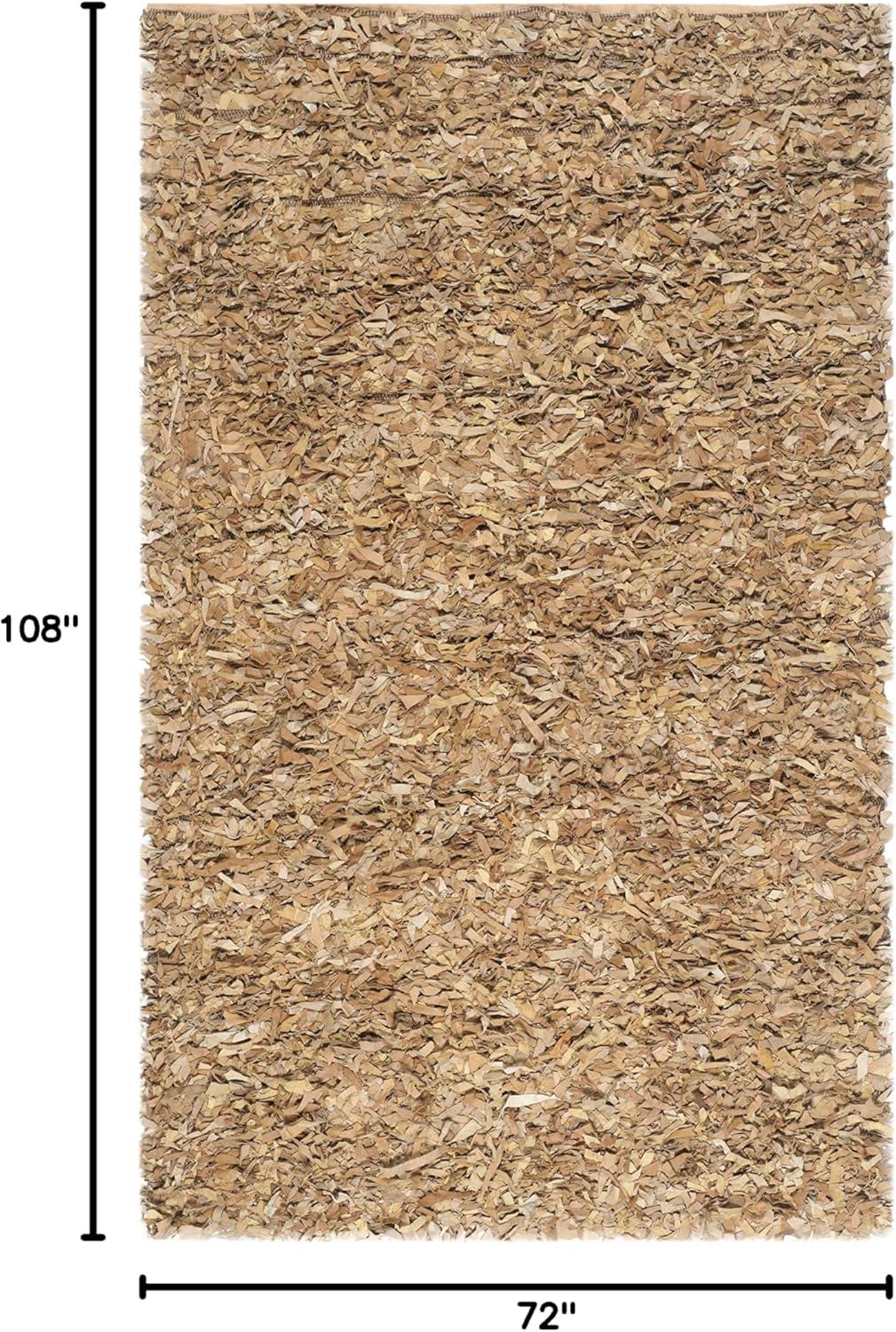 Luxurious Hand-Knotted Light Gold Shag Area Rug, 6' x 9', Cotton