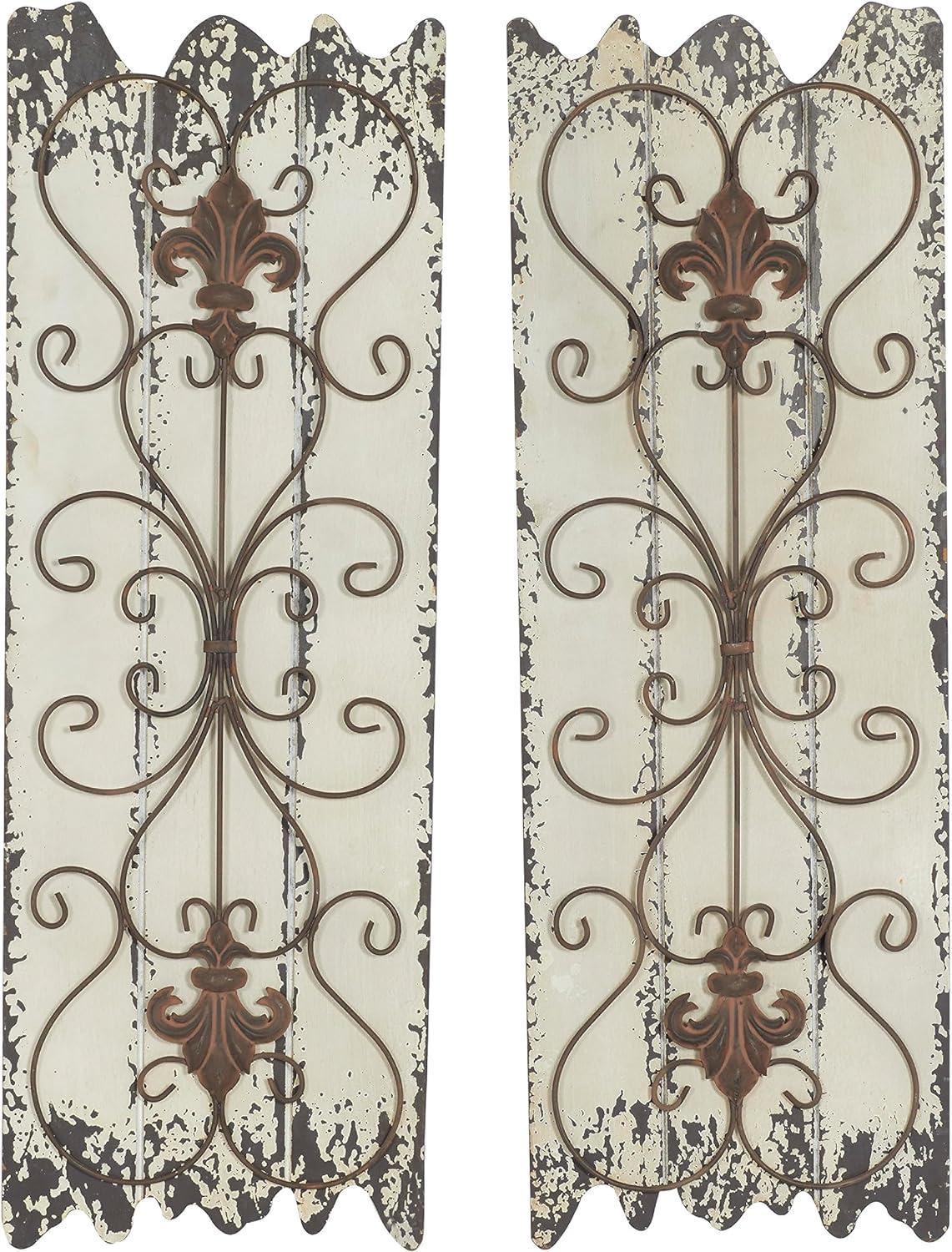 DecMode White Wood Arabesque Scroll Wall Decor (2 Count)