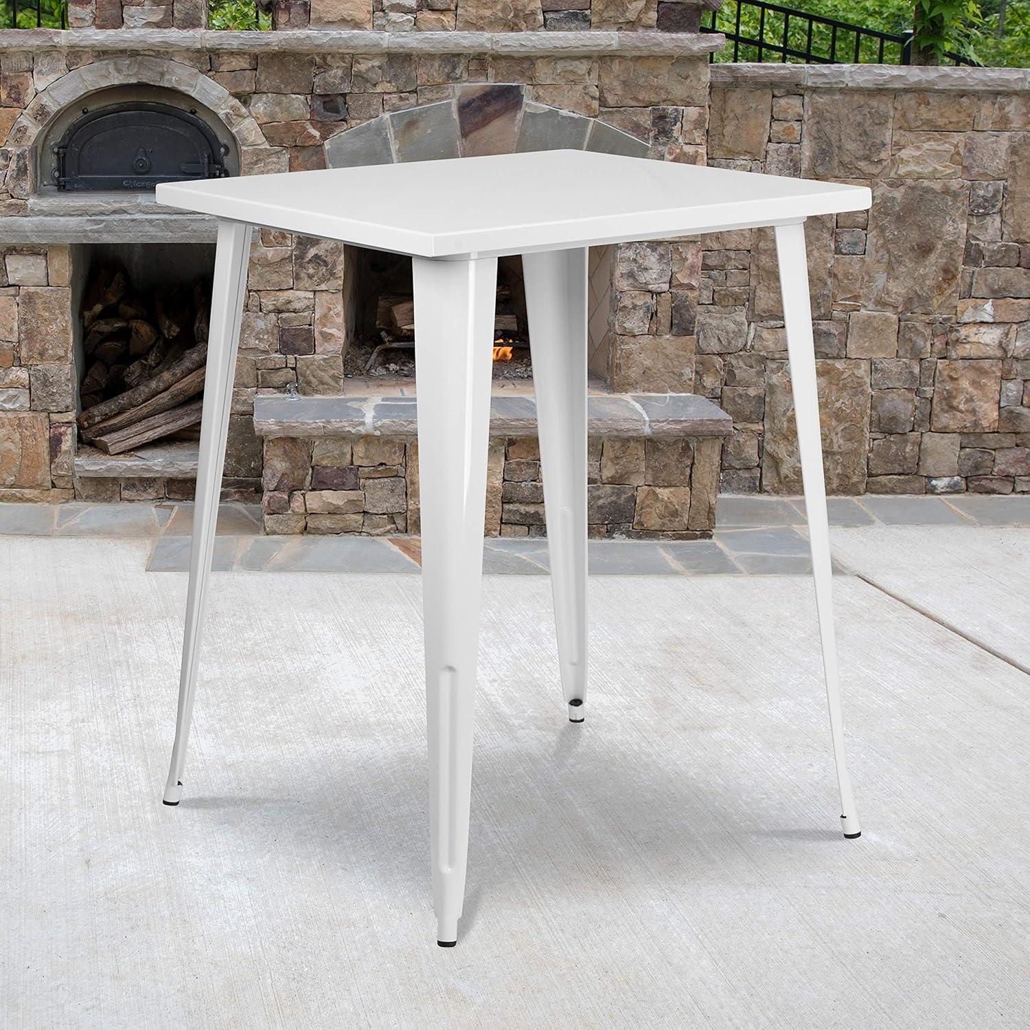 Emma and Oliver Commercial Grade 31.5" Square White Metal Indoor-Outdoor Bar Height Table