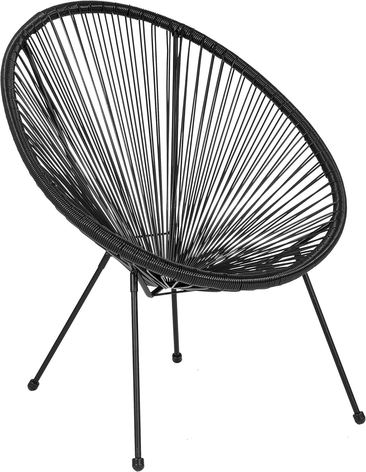 Black Woven Basket Papasan Bungee Lounge Chair