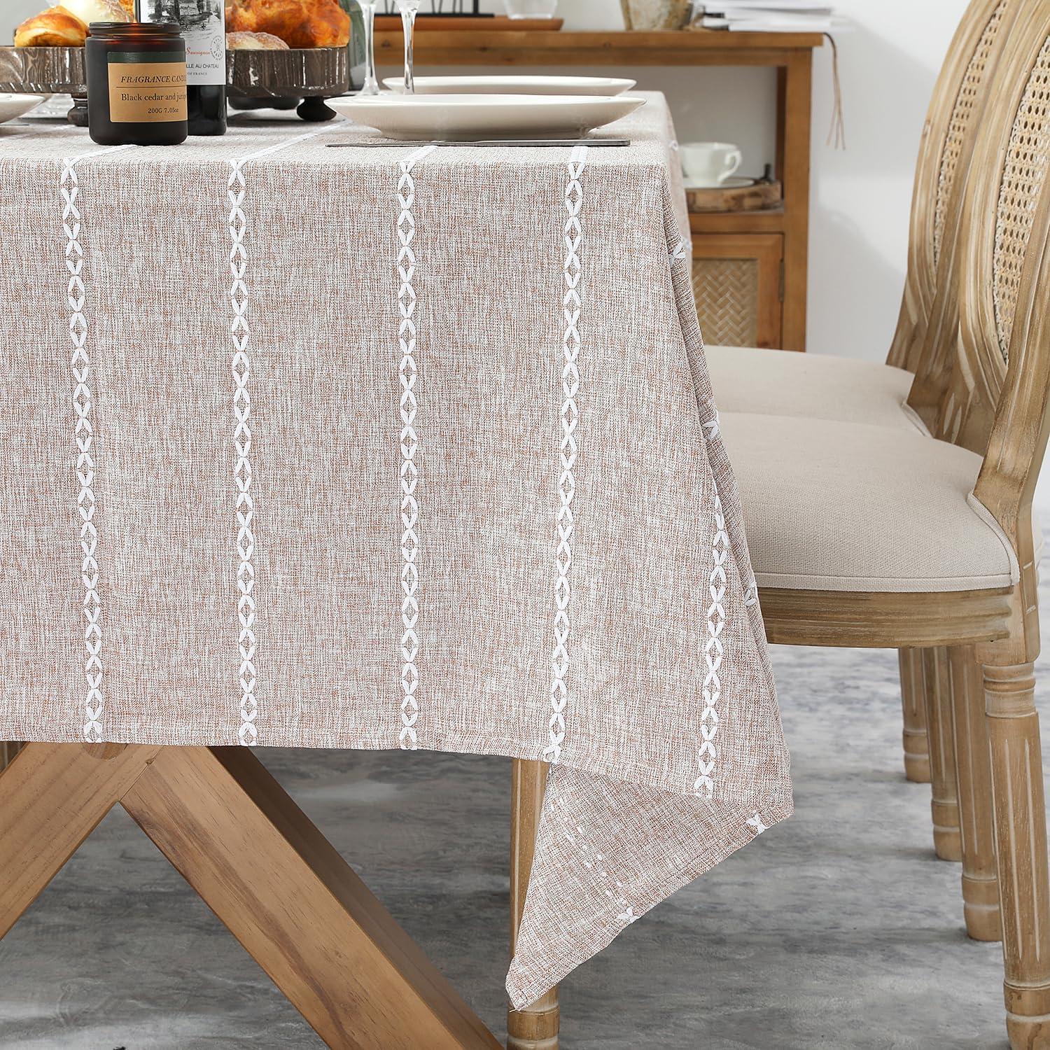 Light Coffee Hemstitched 60" x 84" Rectangular Linen Tablecloth