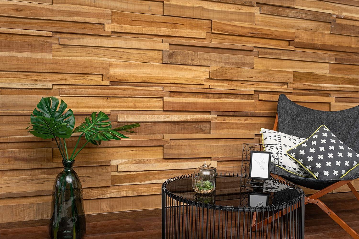 Handmade Teak 3D Textured Wall Panels Set of 6