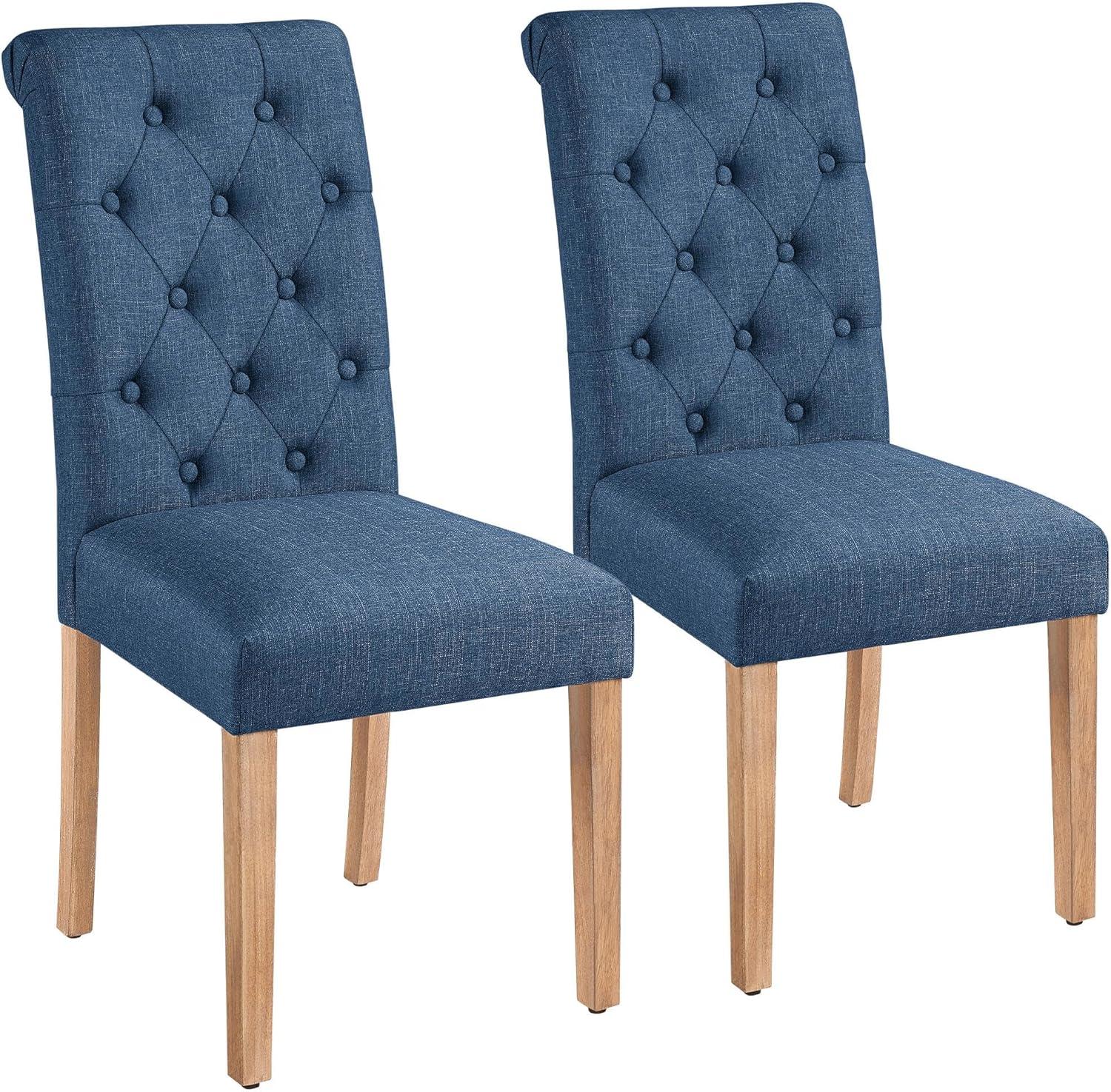 Killeryuki Dining Chairs Set of 2 Button Tufted Parsons Kitchen Chairs Upholstered Fabric Dining Room Chairs with Solid Wood Legs and Padded Seat for Dining Room, Kitchen, Restaurant, 1 Package, Blue