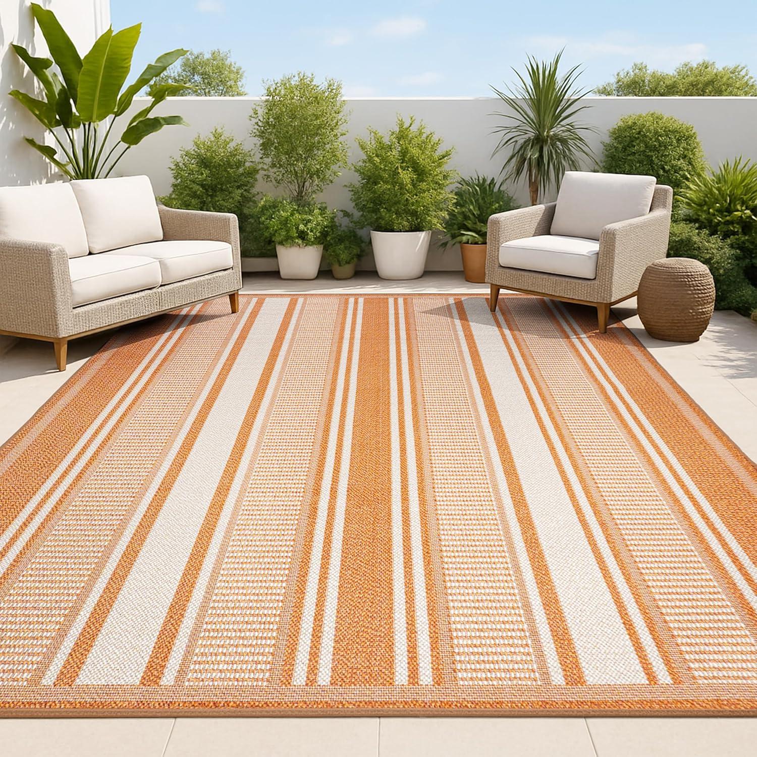 3' x 5' Haynes Modern Double Stripe Indoor/Outdoor Area Rug, Orange/Cream - JONATHAN Y
