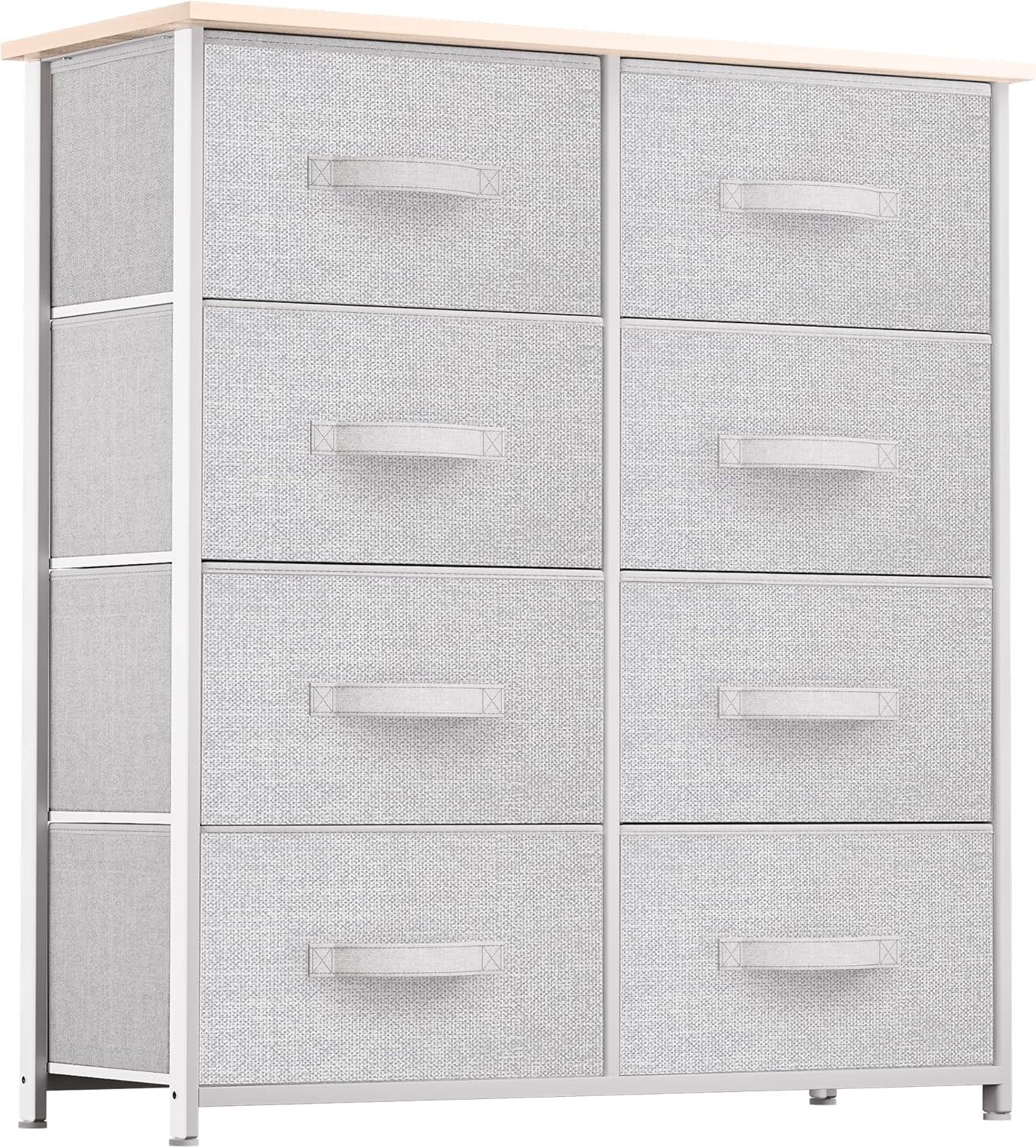 Gray 8-Drawer Fabric Storage Dresser with Wooden Top