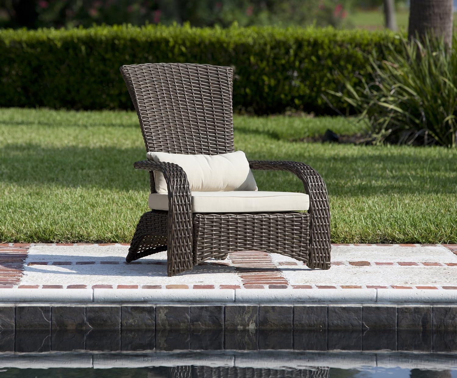 Mocha Resin Wicker Lounge Chair with Beige Cushions