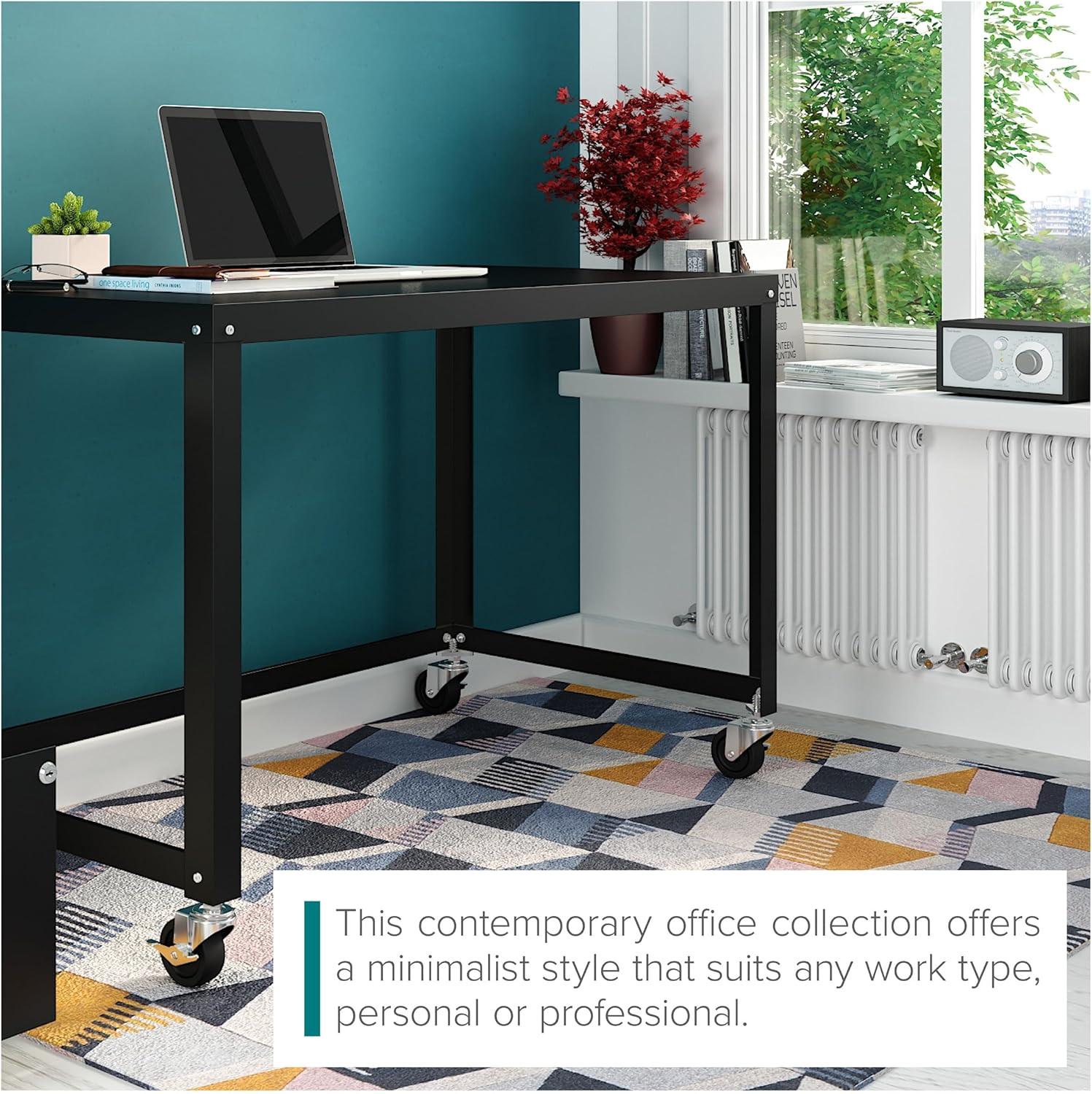 Space Solutions Mobile Desk Steel Black: Sturdy Metal Frame, No Storage, Adult Assembly Required