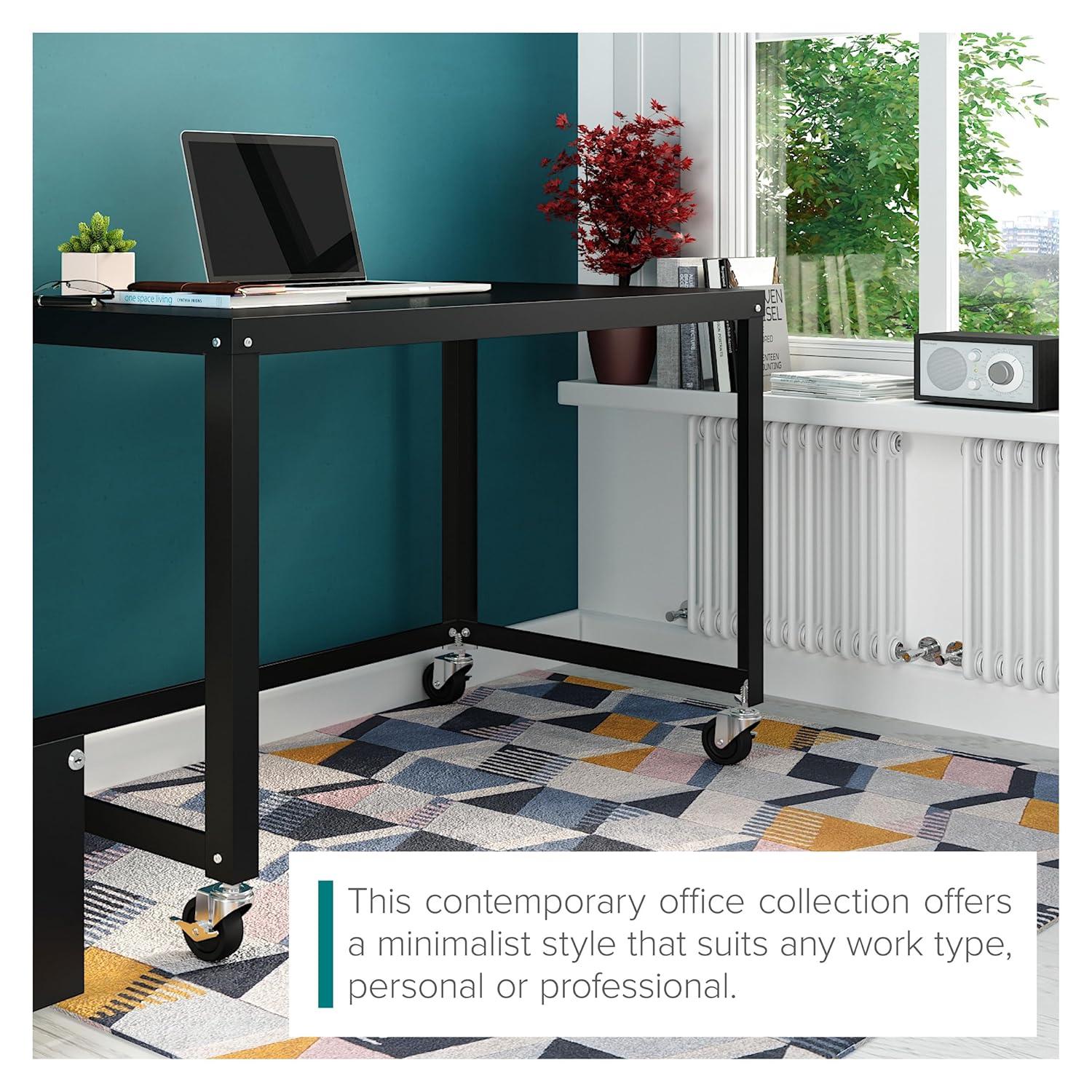 Space Solutions Mobile Desk Steel Black: Sturdy Metal Frame, No Storage, Adult Assembly Required