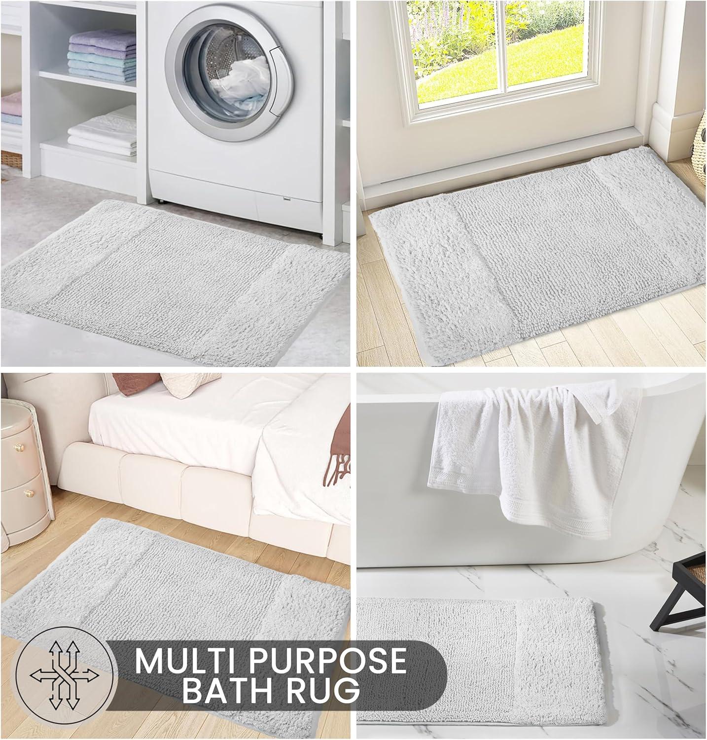Better Trends Granada 100% Cotton Tufted Non-Slip Backing Bath Rug Set 3 PC (17" x 24" | 20" x 20" | 21" x 34") - White