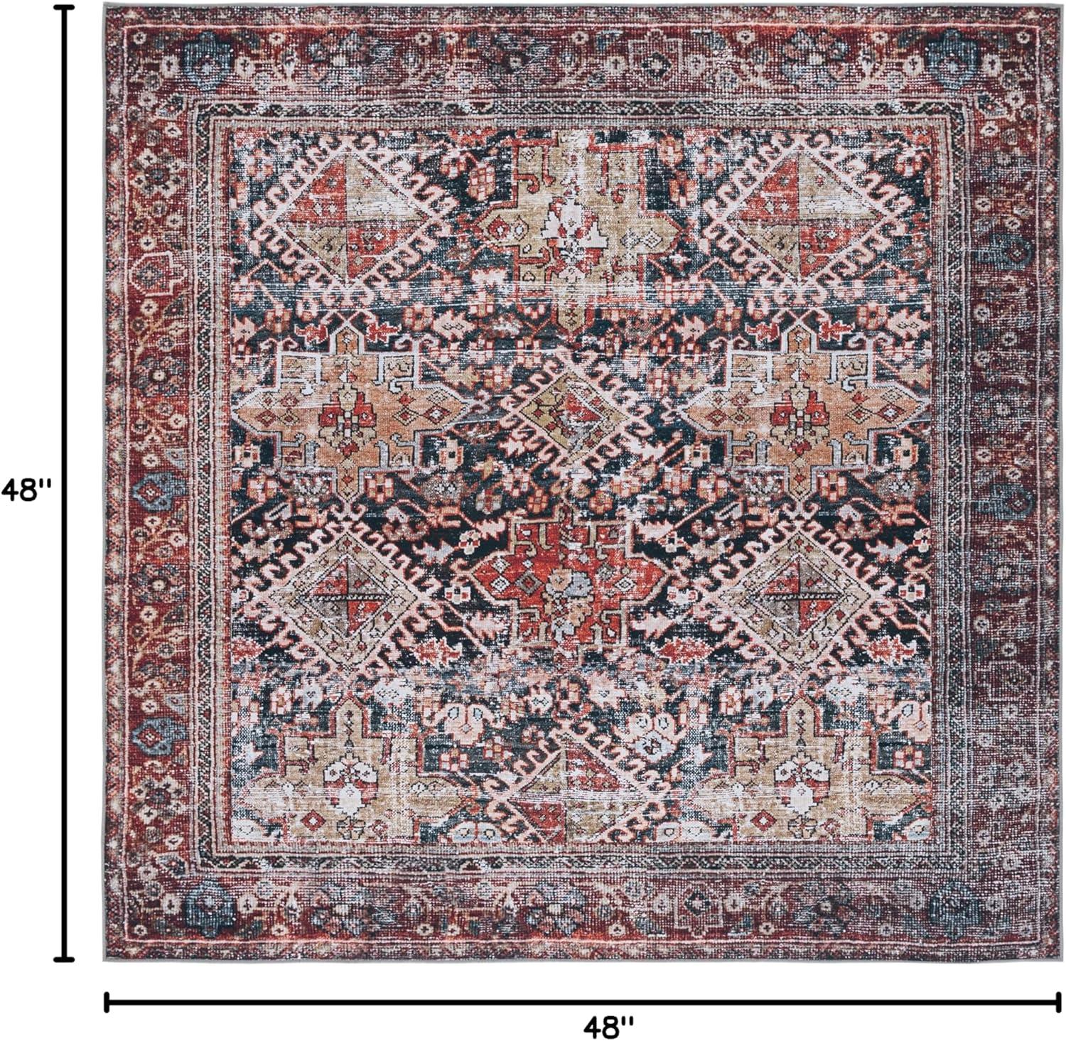 SAFAVIEH Tucson Forrester Oriental Machine Washable Area Rug, Navy/Rust, 4' x 4' Square