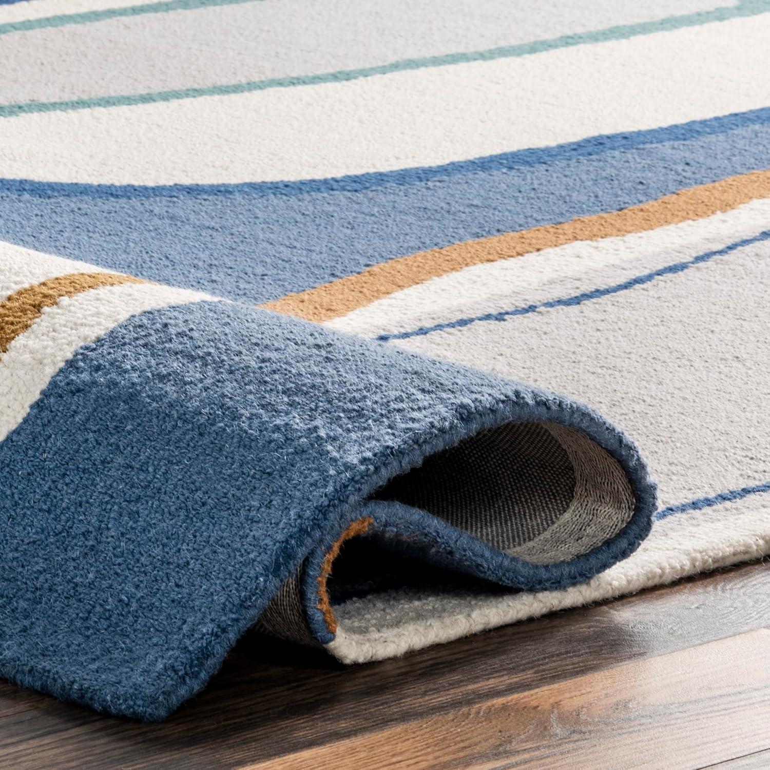 Nuloom Terica Abstract 4x6 Wool Indoor Area Rug for Living Room Bedroom Dining Room Kitchen, Blue/Ivory