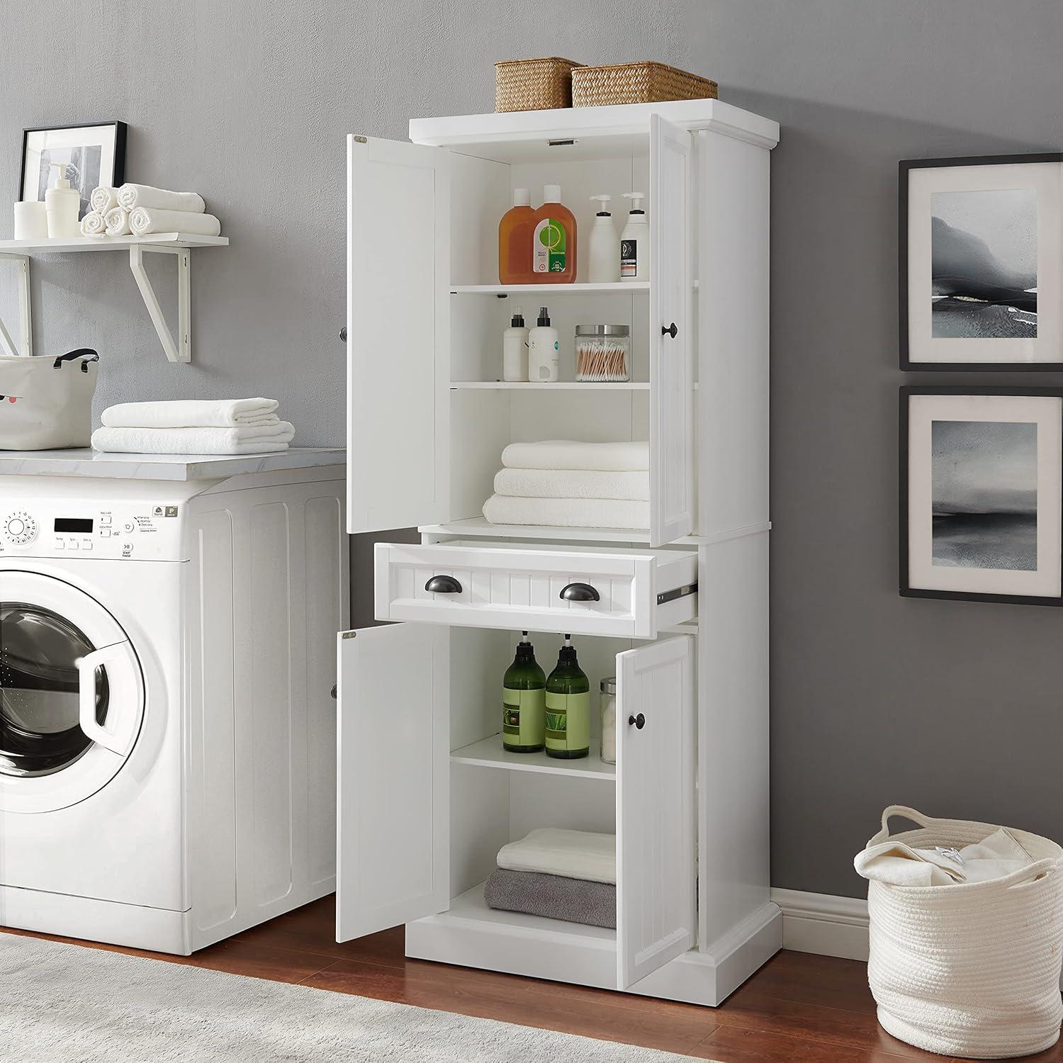 Shoreline Pantry White - Crosley: Beadboard Design, Adjustable Shelves, Storage Cabinet