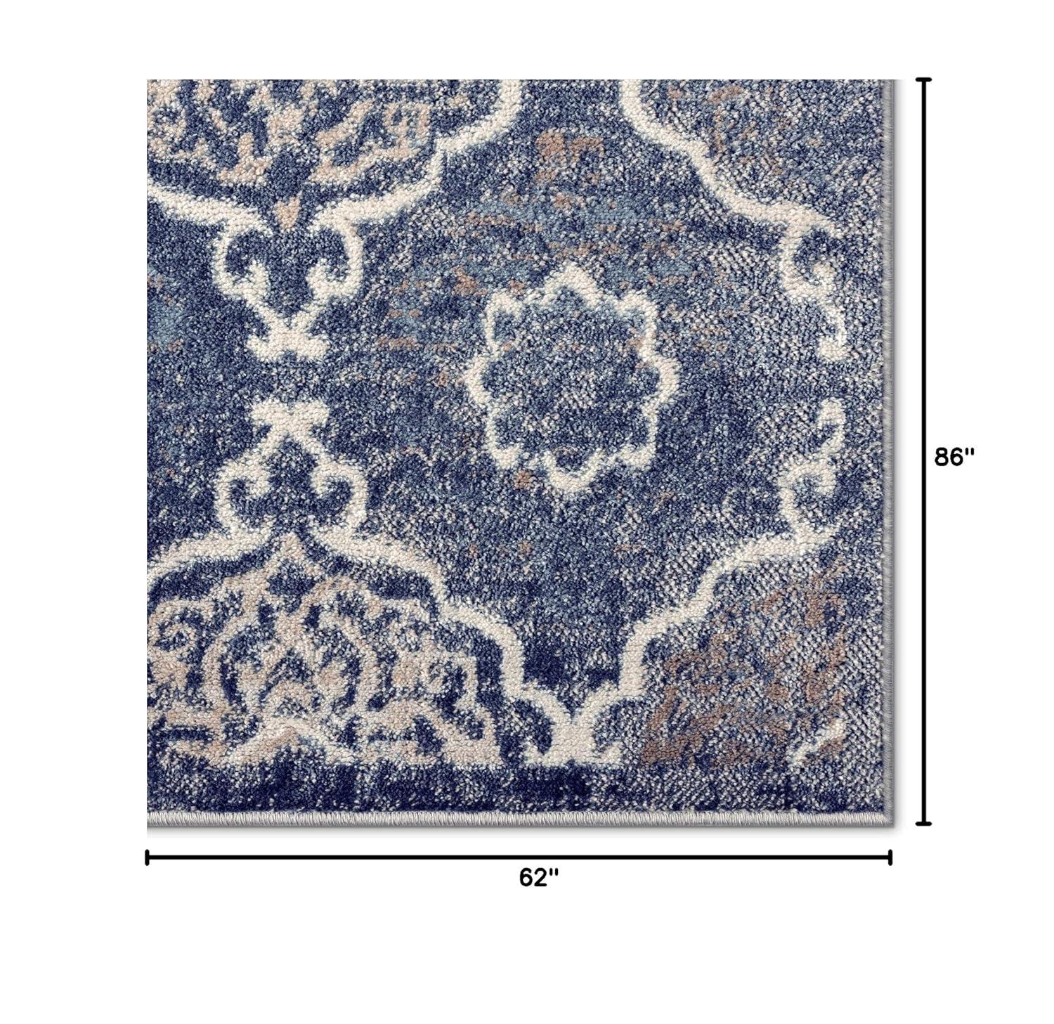 Home Dynamix Boho Andorra Transitional Damask Area Rug, Navy Blue/Ivory, 5'2"x7'2"