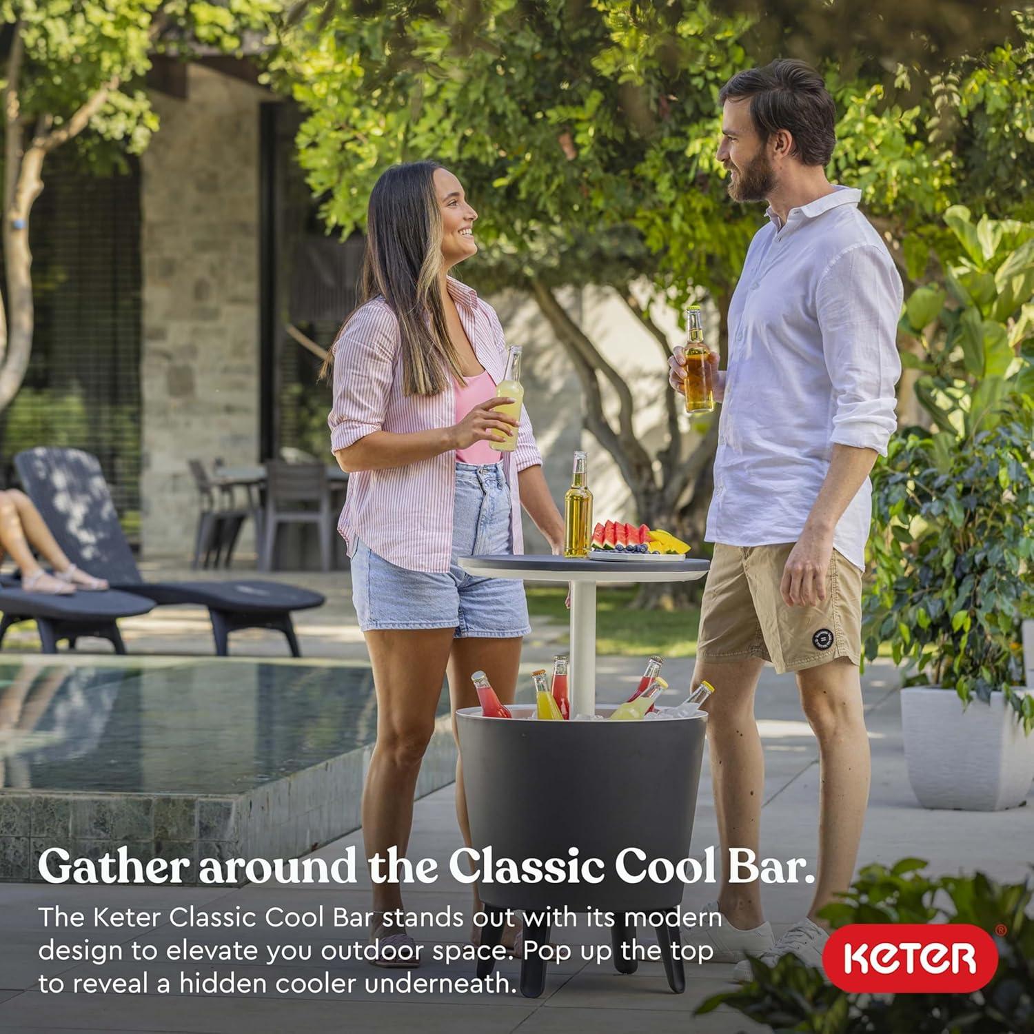 Keter Keter 32 Qt. Cool Bar Cooler Outdoor Weather Resistant Patio Furniture 2 in 1 Pop Up Cocktail Side Table and Beverage Cooler Combo