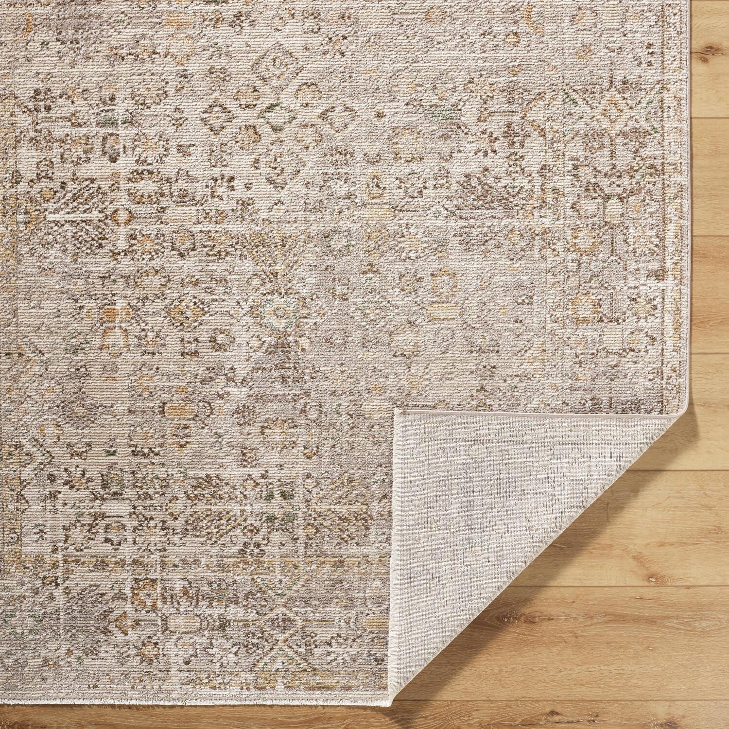 Taupe and Cream Synthetic Stain-Resistant Rectangular Area Rug