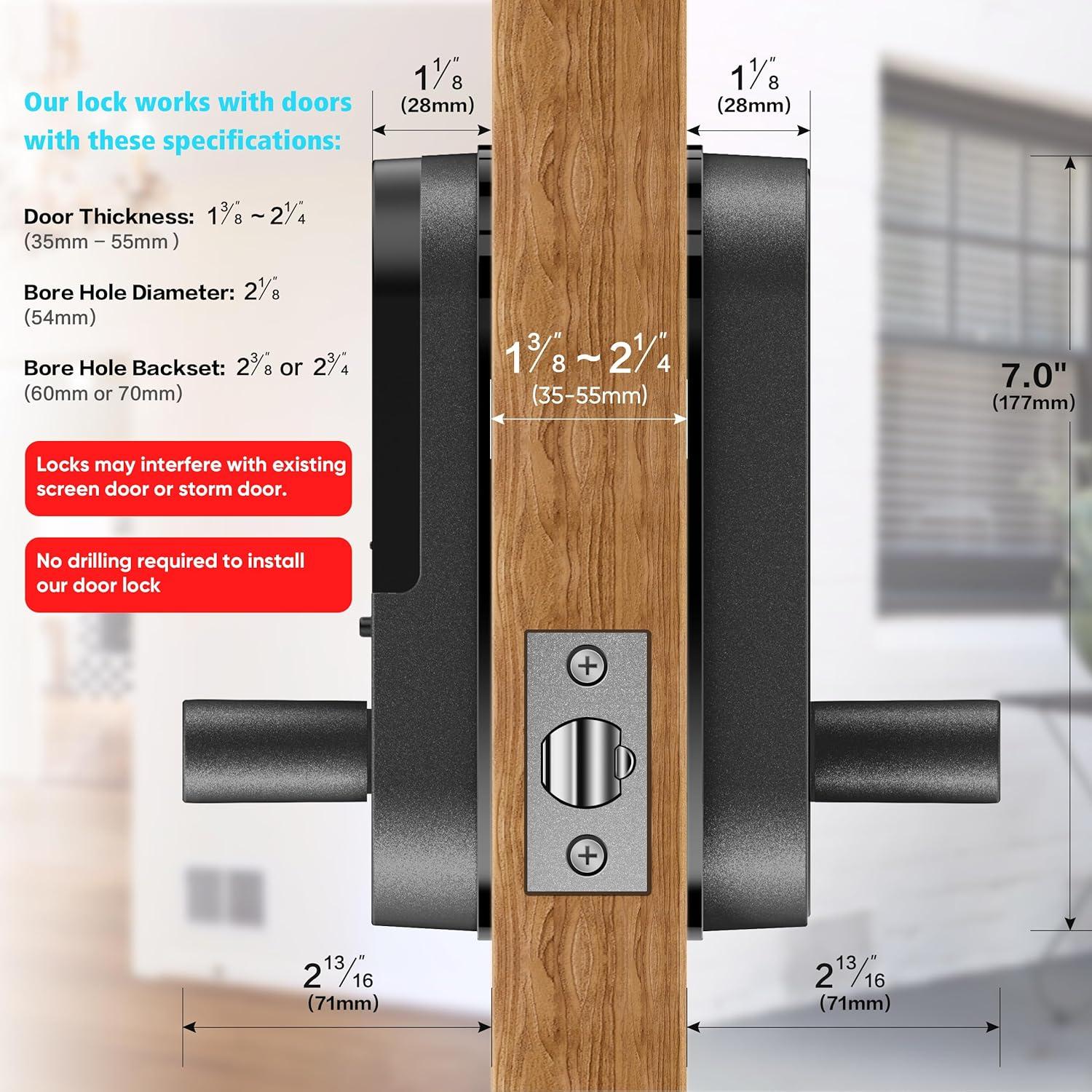Keyless-Entry Fingerprint Smart Door Lock: Sifely Digital Electronic Lock with Code Passcode, Electric Door Knob, Biometric Door Handle, Perfect for Exterior/Interior/Entry/Bedroom Doors (Black)