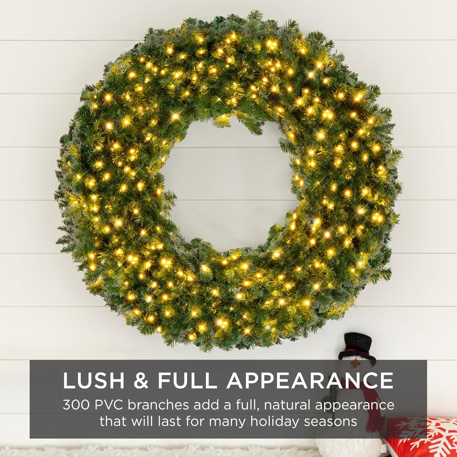 Best Choice Products 36in Artificial Pre-Lit Fir Christmas Wreath Decoration w/ 150 LED Lights, 300 Tips, Power Plug-In