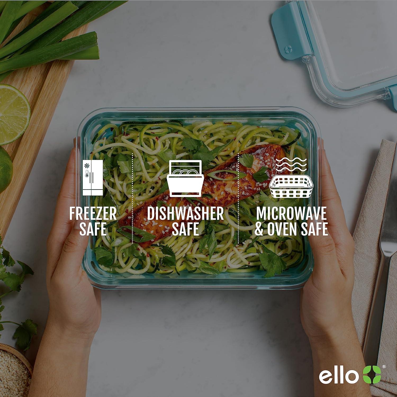 Ello Duraglass BLUE Glass Food Container - Silicone Protection, 10PC Set