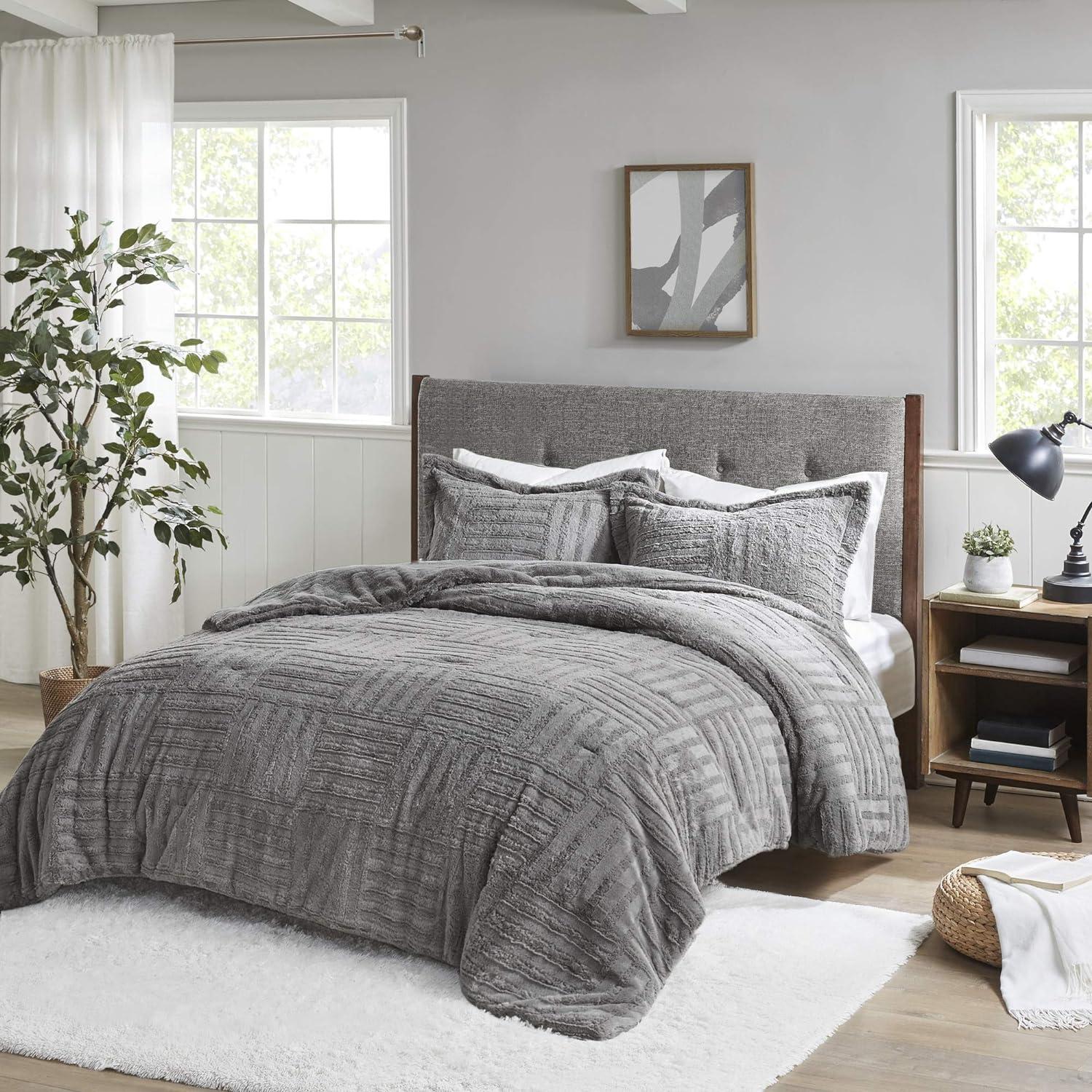 Gray Faux Fur Down Alternative King Comforter Set