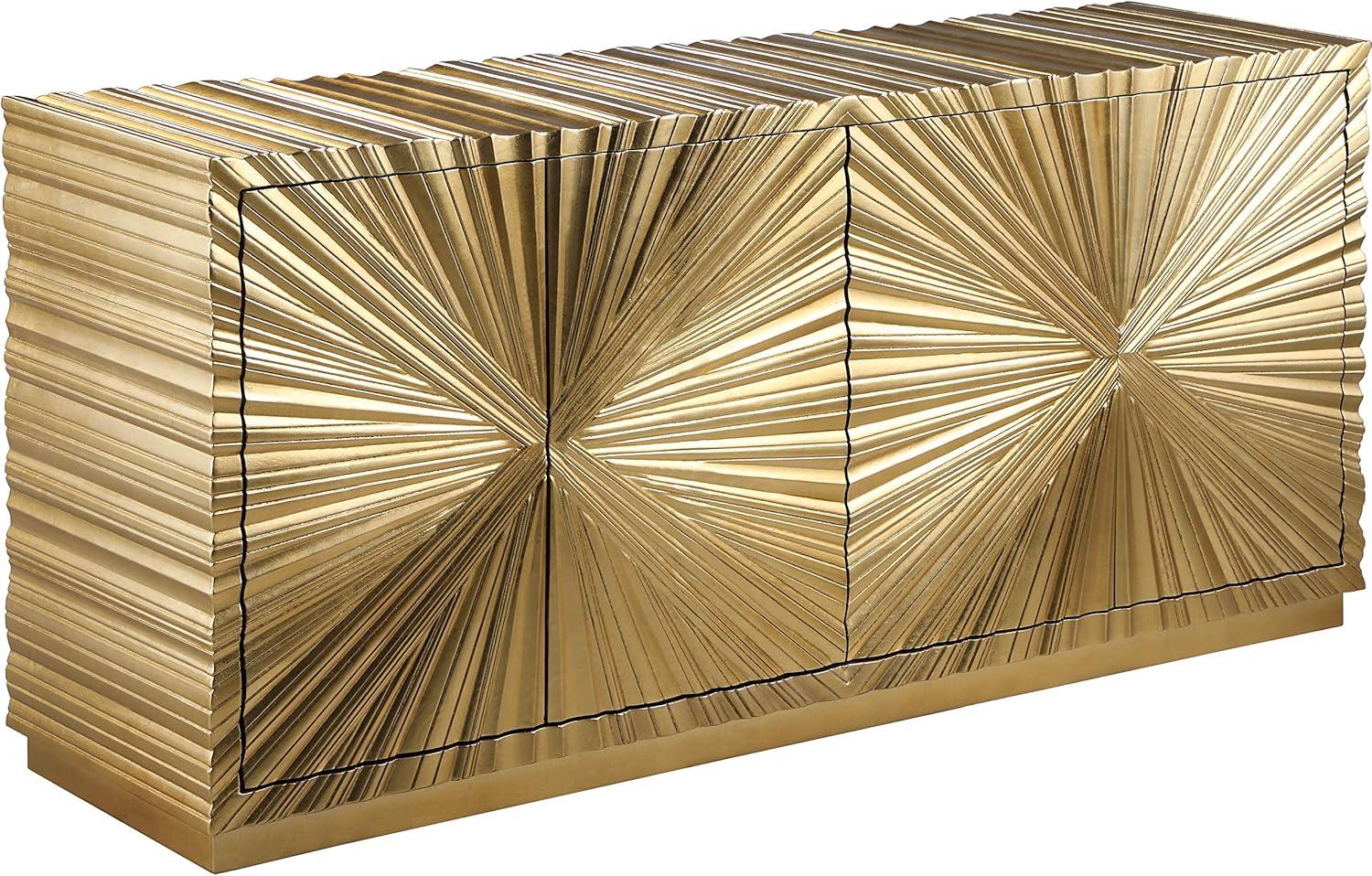 Golda 66" Glamorous Gold Leaf Hand-Carved Sideboard Buffet