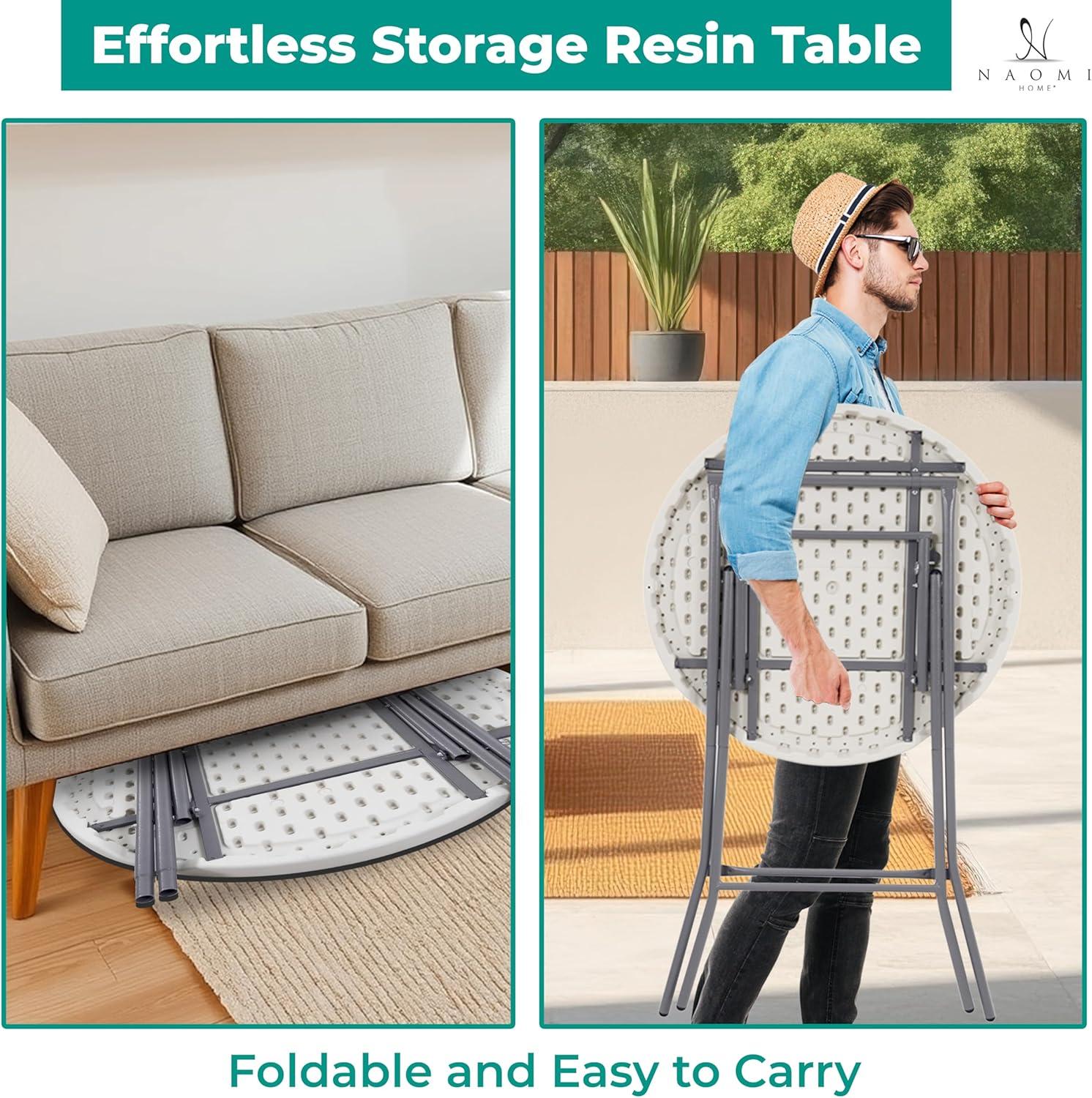 6ft Folding Table Multipurpose Foldable Dinner Table Portable Folding Rectangular Resin Table for Outdoor Camping Picnic Party by Naomi Home - White