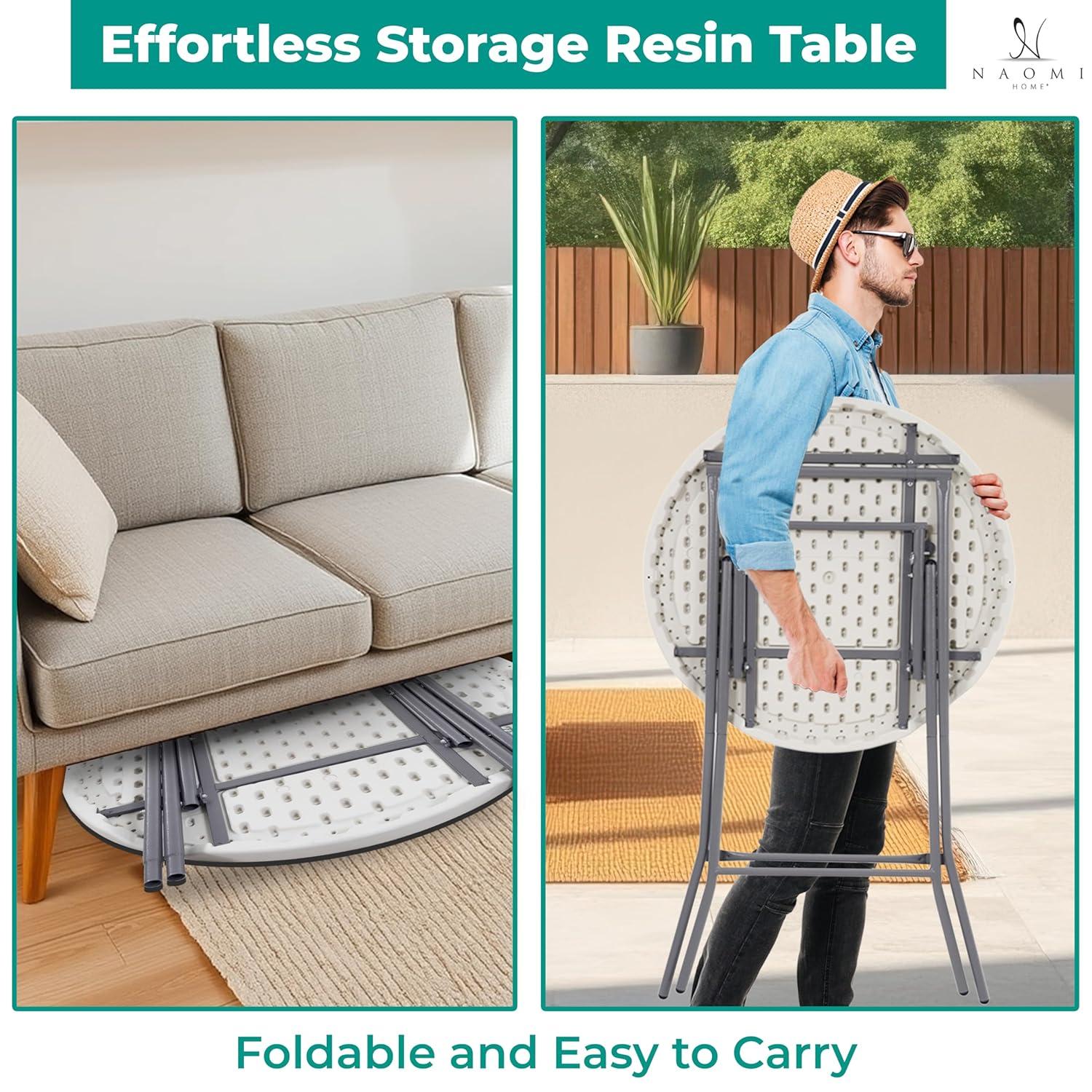 6ft Folding Table Multipurpose Foldable Dinner Table Portable Folding Rectangular Resin Table for Outdoor Camping Picnic Party by Naomi Home - White