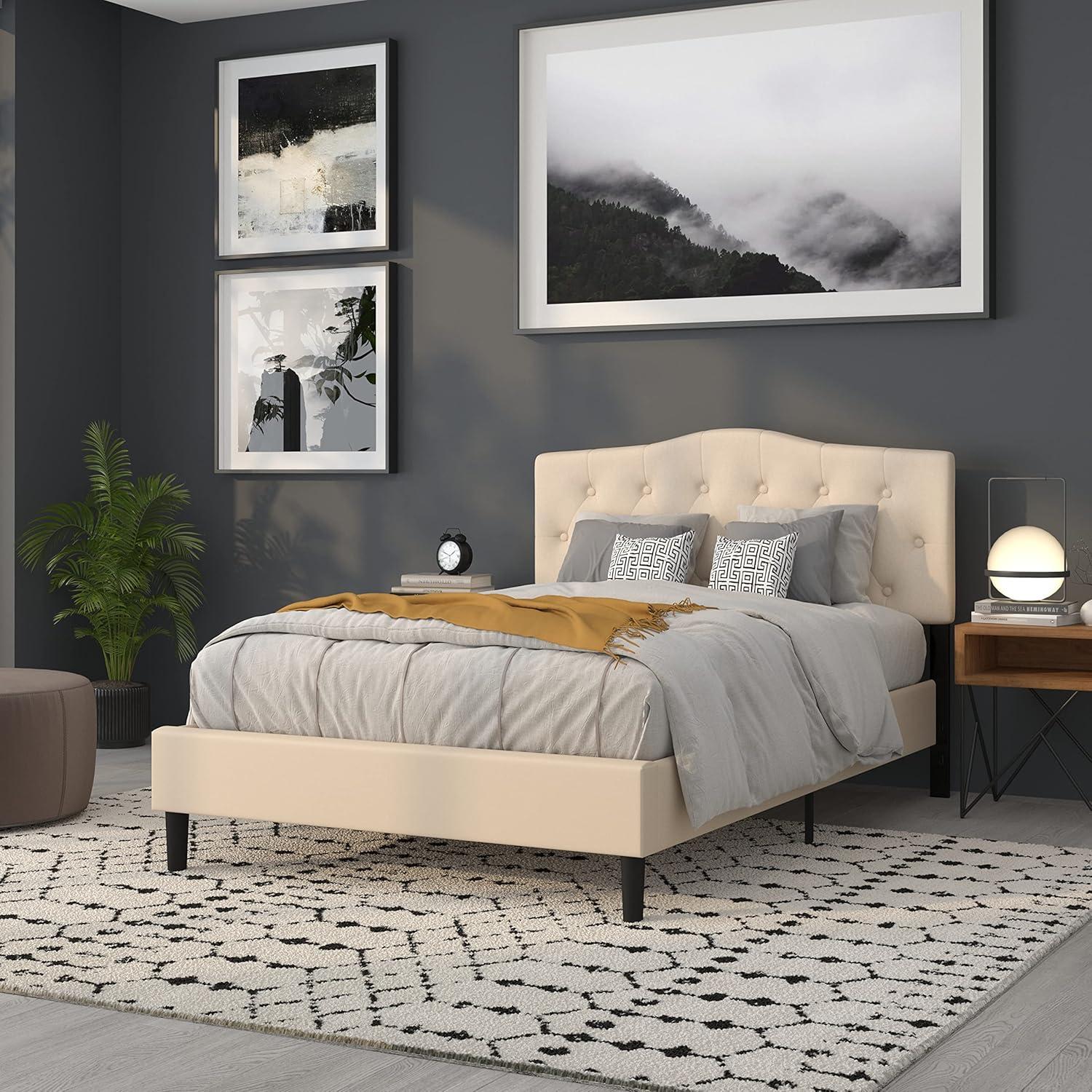 Flash Furniture Cambridge Tufted Upholstered Full Size Headboard in Beige Fabric