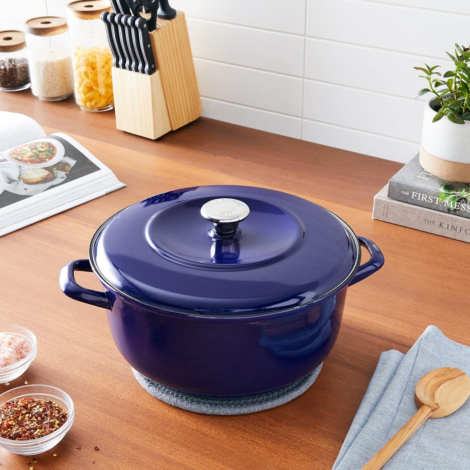 Cobalt Blue Enameled Iron 7-Quart Round Dutch Oven with Lid