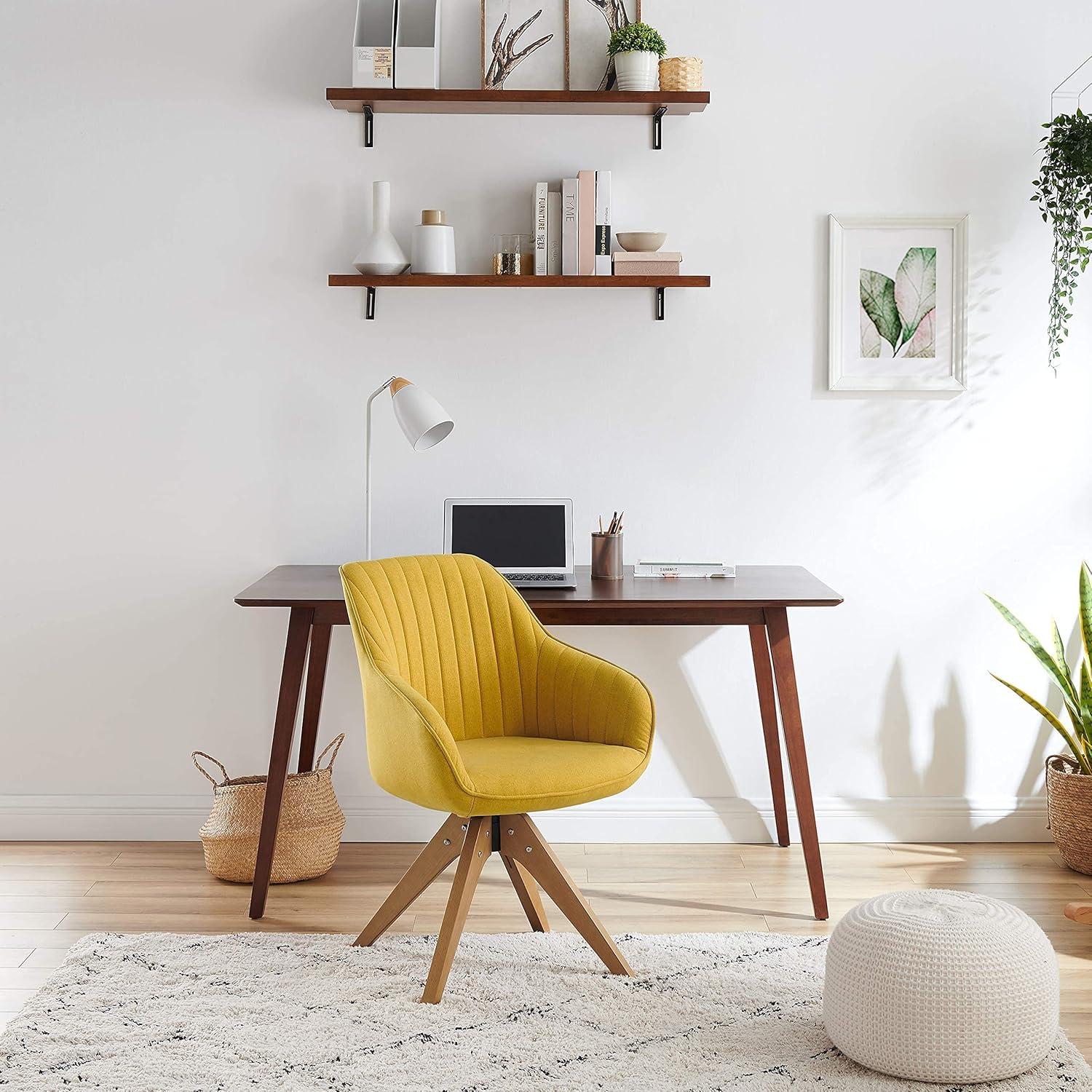 Art Leon Modern Swivel Fabric Accent Desk Chair with Beech Wood Legs, Yellow