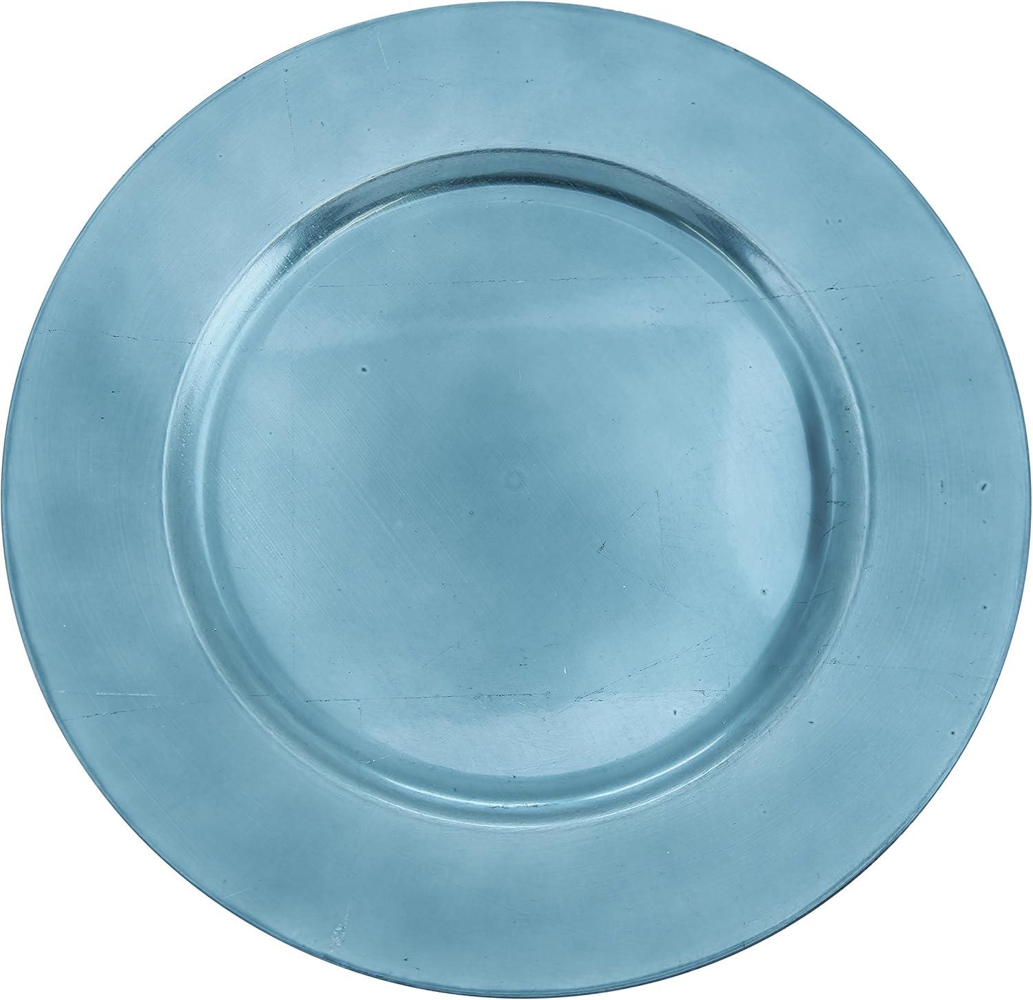 Teal Round Plastic Classic Design Charger Plates, Set of 4