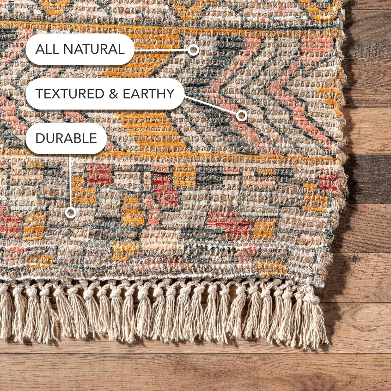 Nuloom Hermina Abstract 4x6 Jute Indoor Area Rug for Dining Room Rug Neutral Rug Living Room Rug Kitchen, Multicolor/Ivory
