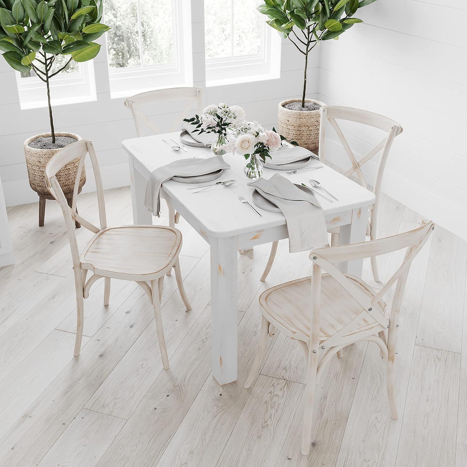 Antique Rustic White Solid Wood Farmhouse Dining Table