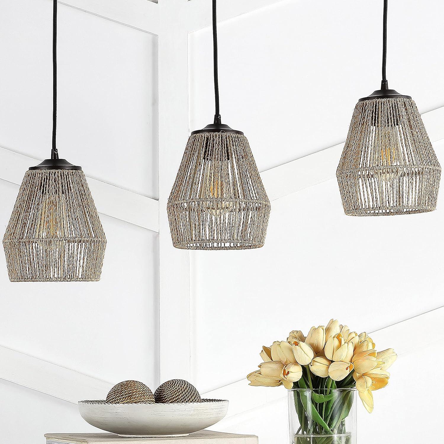 Ibiza Island 30" 3-Light Seagrass and Metal Pendant