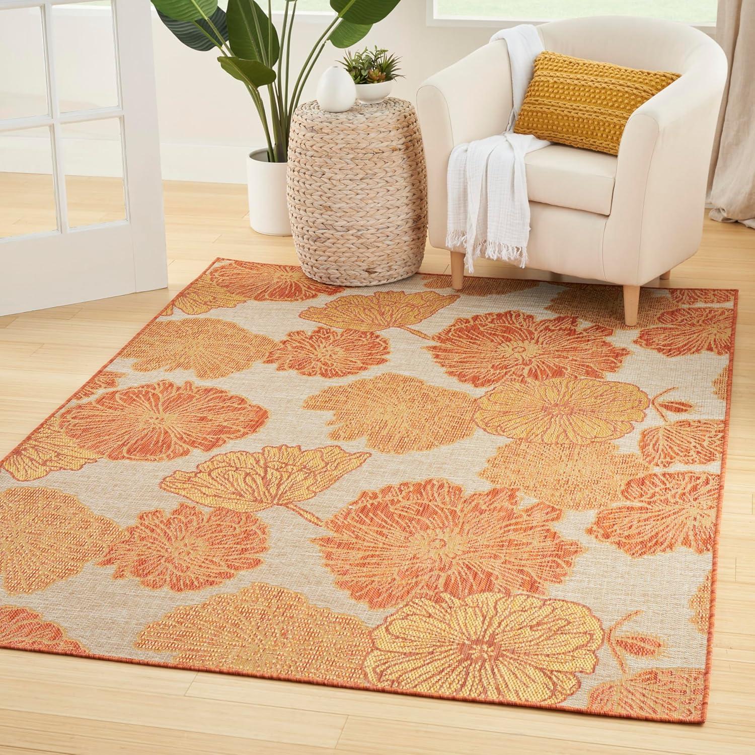 Coral Floral Flatwoven Synthetic 4' x 6' Area Rug