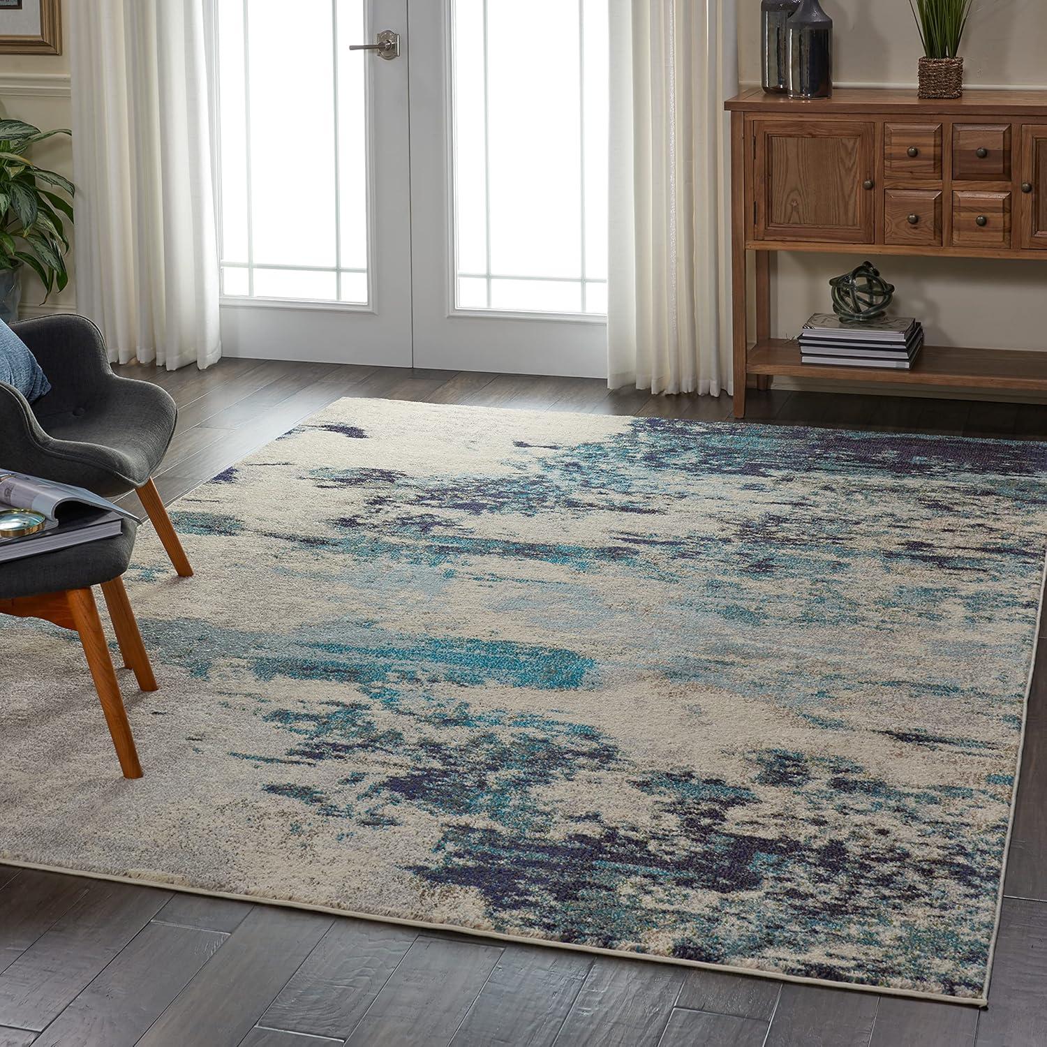 Nourison Celestial CES02 Ivory/Teal Blue Area Rug 6'7" x 9'7"