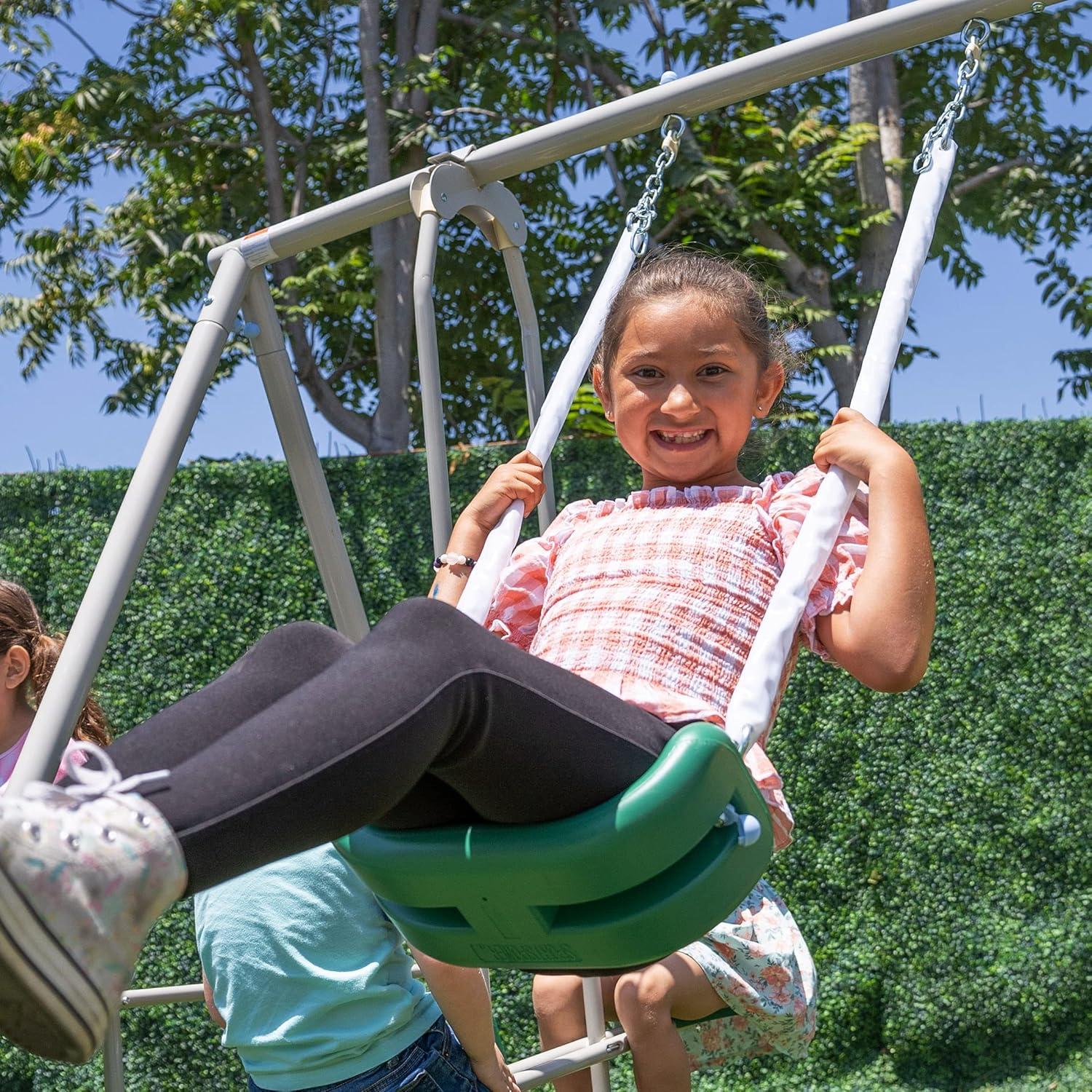 The Swing Company Yonkers Metal Swing Set with Glide Ride Trapeze Bar and 5' Slide