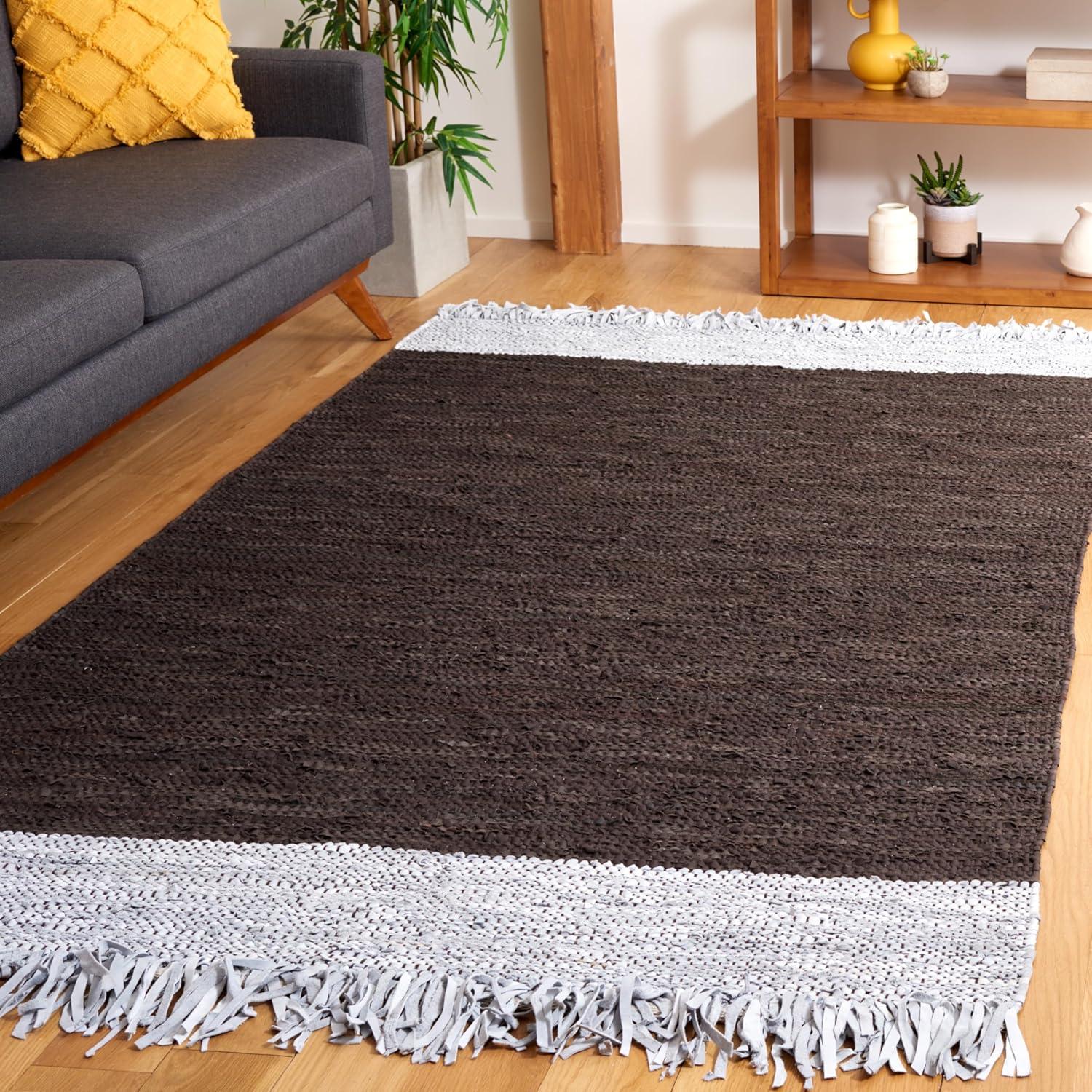 Vintage Leather VTL310 Hand Woven Indoor Area Rug - Light Grey/Dark Brown - 4'x6' - Safavieh