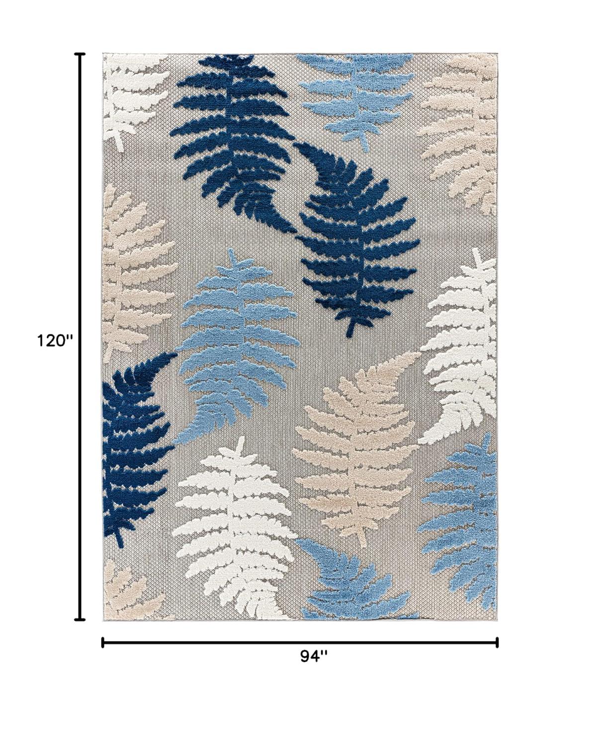 World Rug Gallery Seville Floral Leaves Indoor/Outdoor Area Rug - Blue 7'10" x 10':  Weather-Resistant,  Low Pile,  Botanical